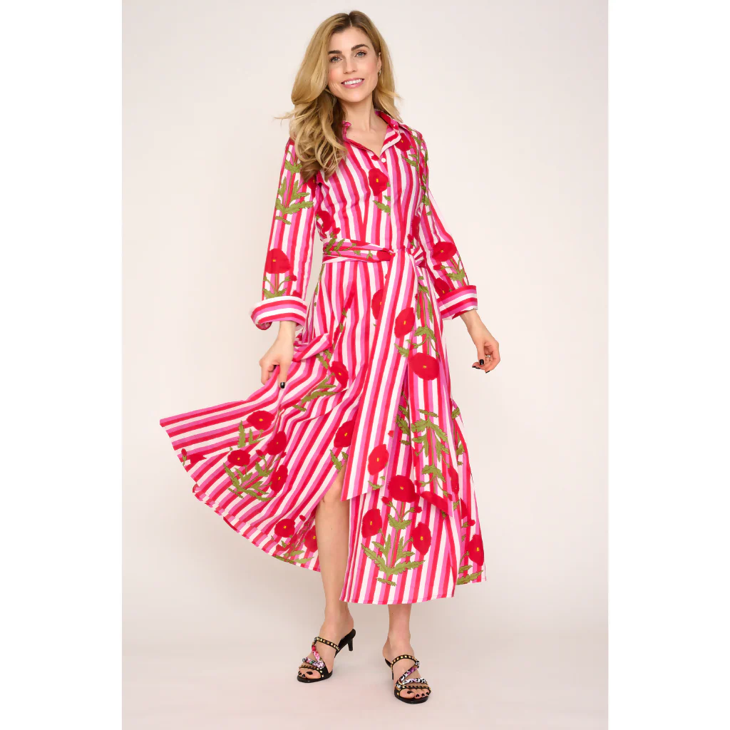 Cotton Marigold Dress in Pink & Red - Image 3
