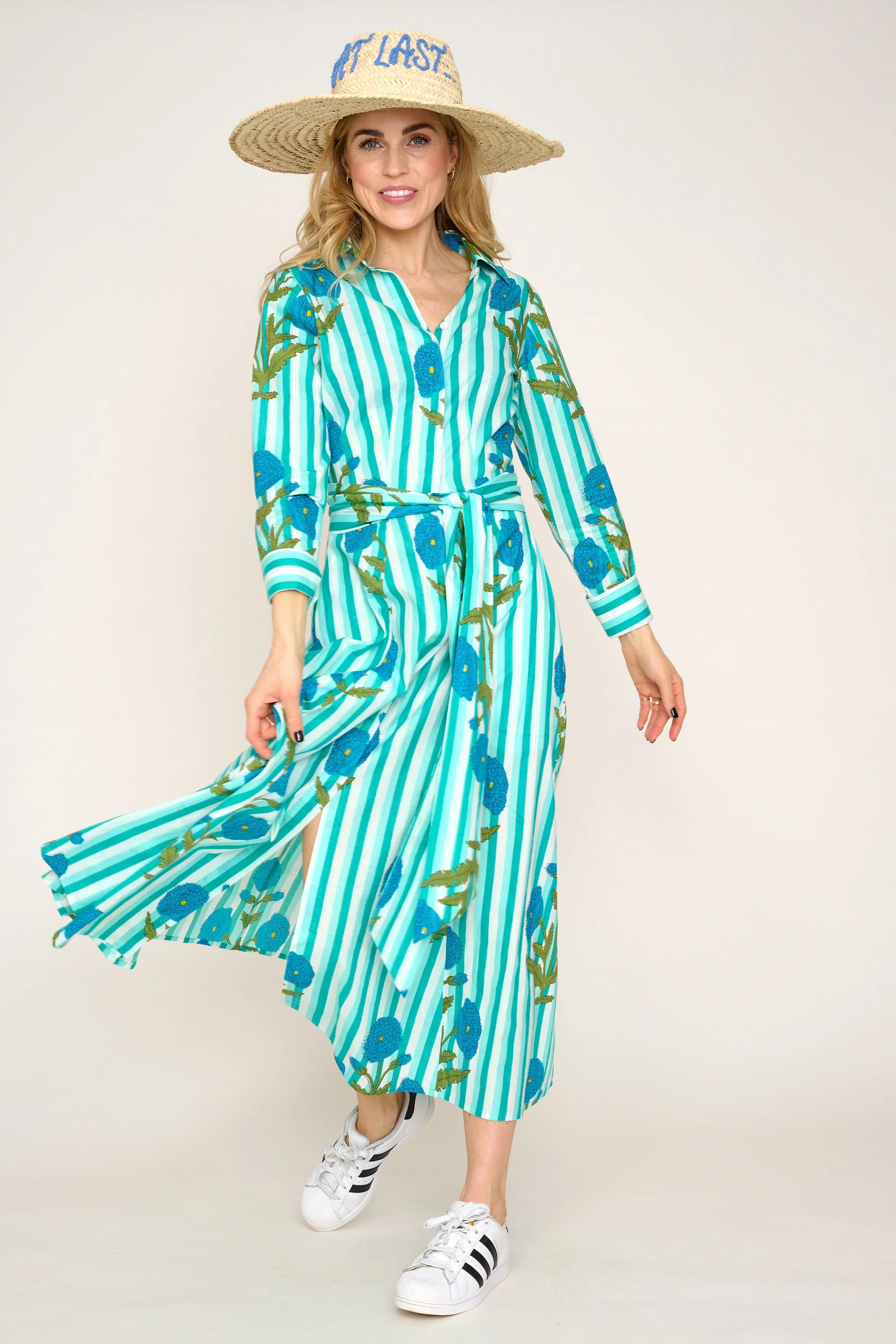 Cotton Marigold Dress in Turquoise - Image 2