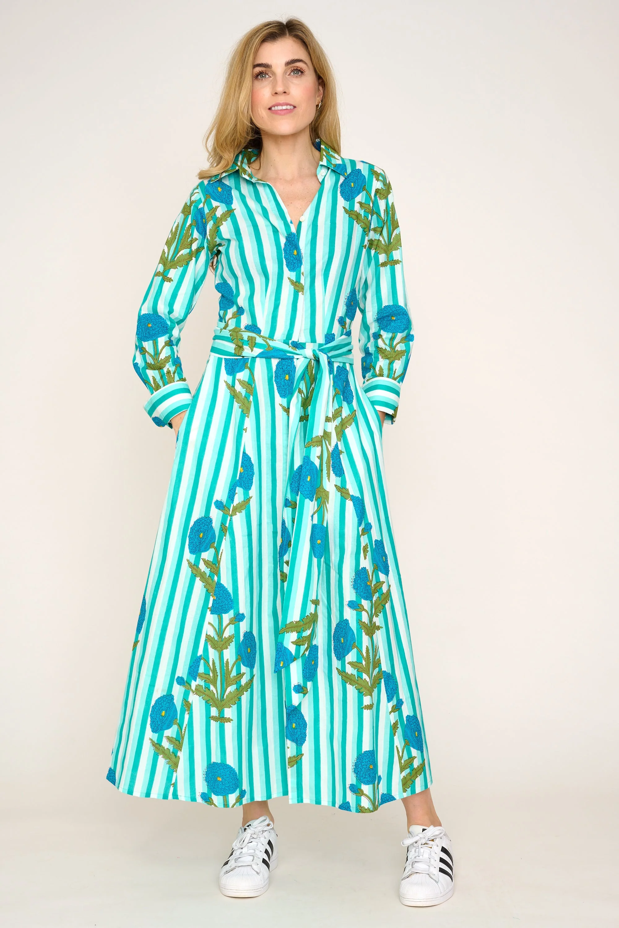 Cotton Marigold Dress in Turquoise - Image 3