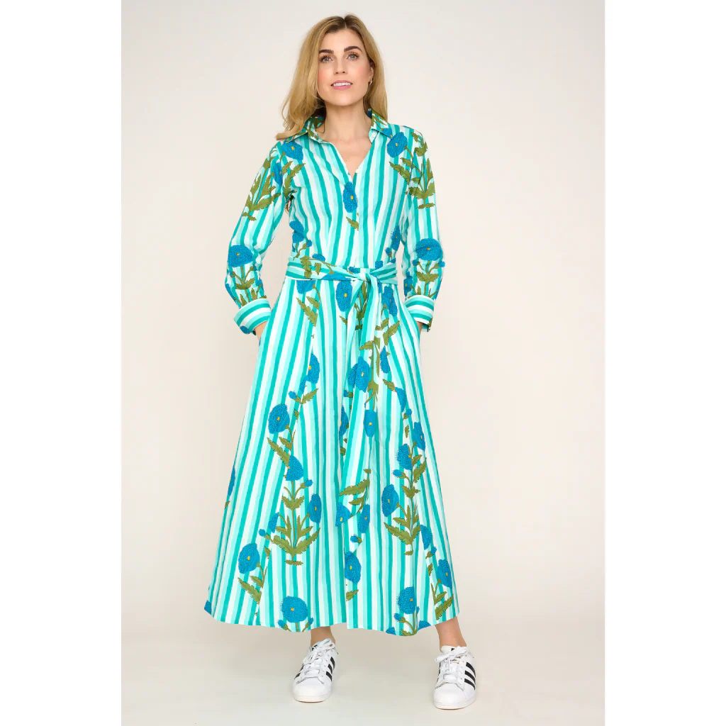 Cotton Marigold Dress in Turquoise - Image 4
