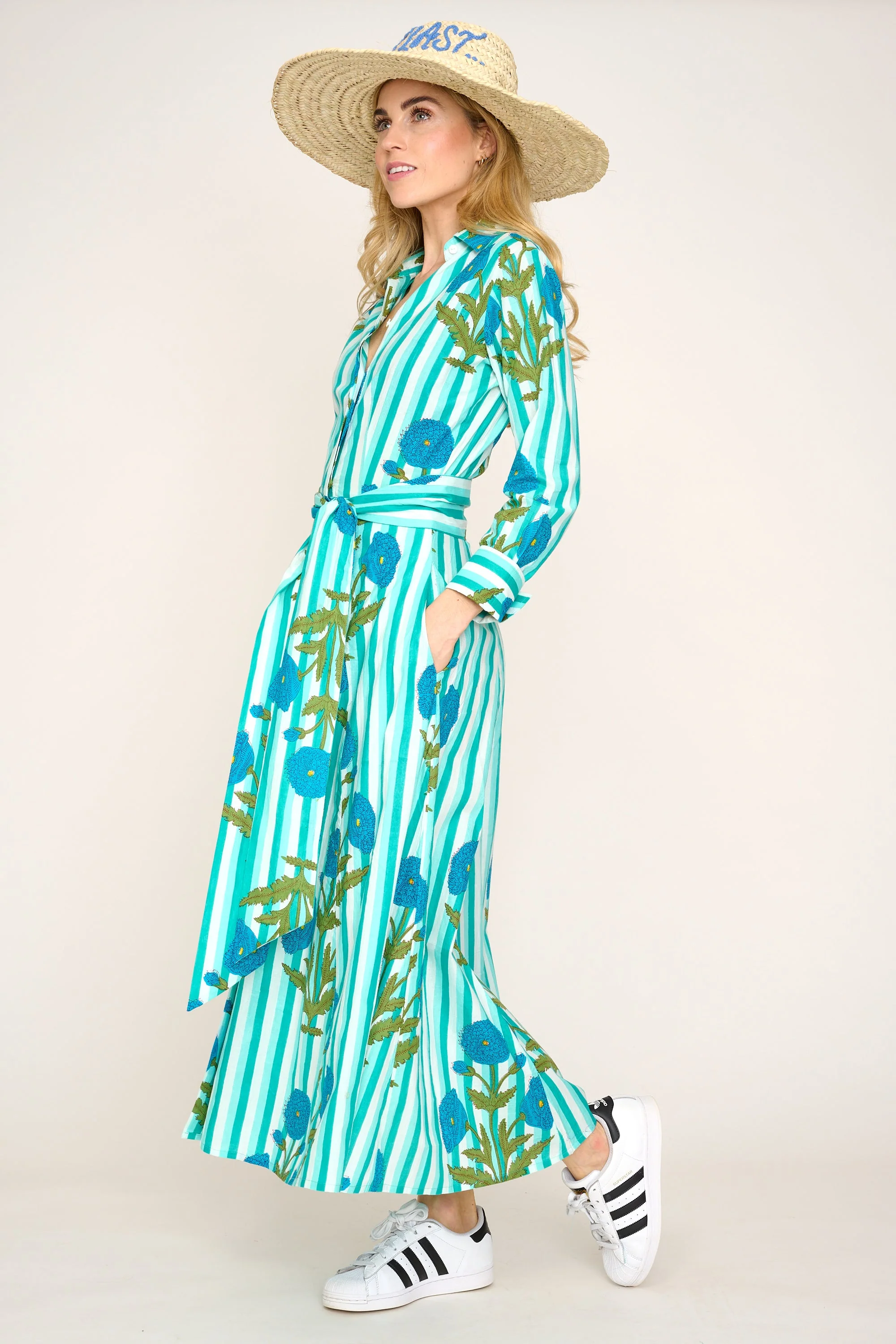 Cotton Marigold Dress in Turquoise - Image 5
