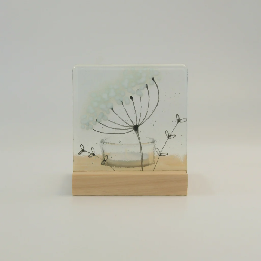 Cow Parsley Fused Glass Tea Light Holder - Image 2
