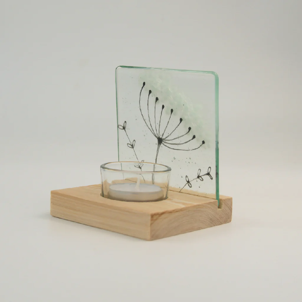 Cow Parsley Fused Glass Tea Light Holder - Image 3