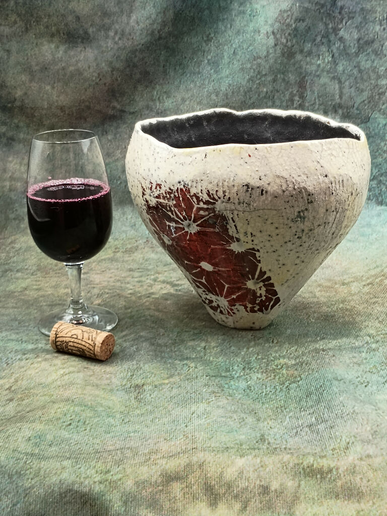 Crimson Echo Raku Vessel - Handmade Raku Pottery - Image 3