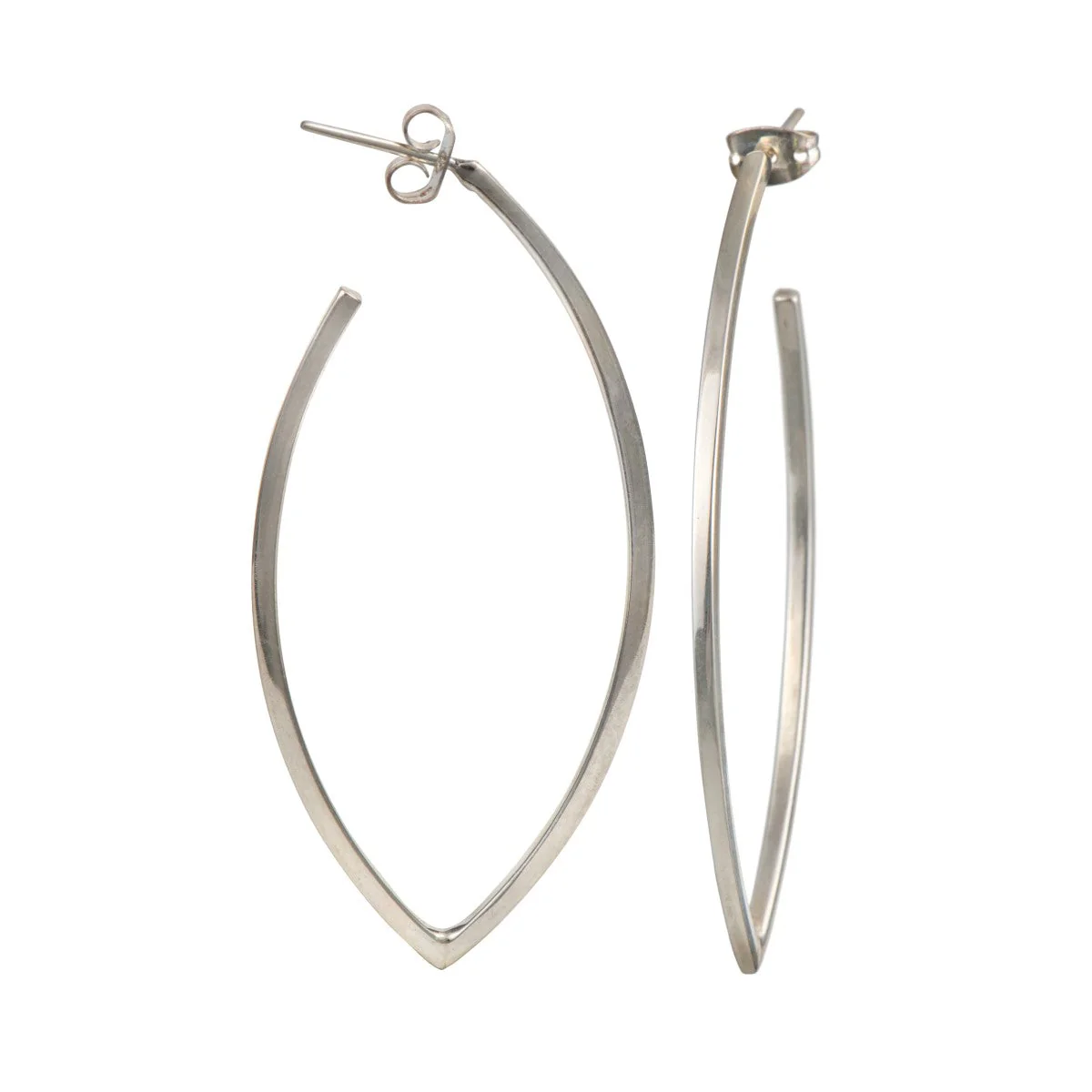 Curved Sterling Silver Hoops in a Leaf Like Shape - Image 2