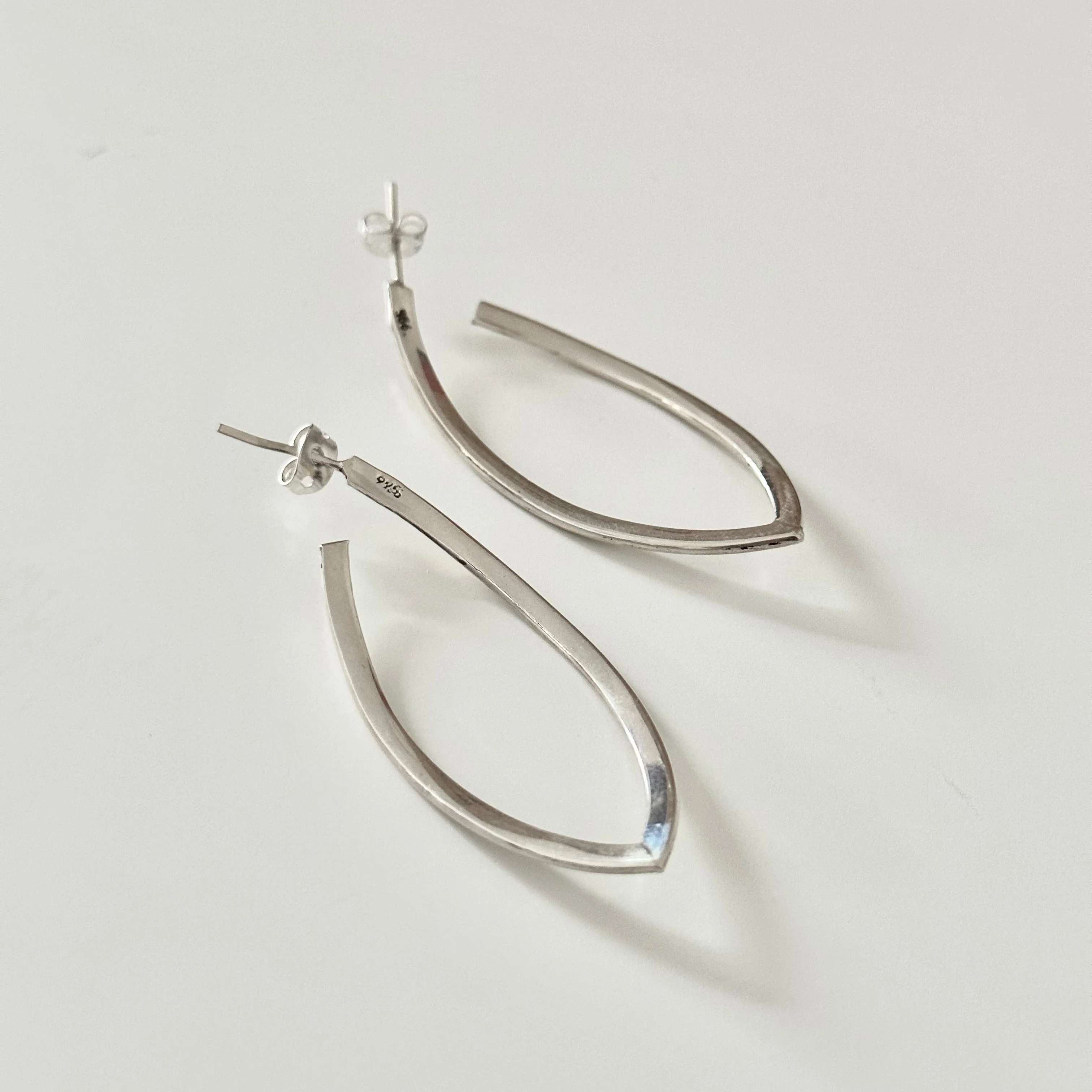 Curved Sterling Silver Hoops in a Leaf Like Shape - Image 3