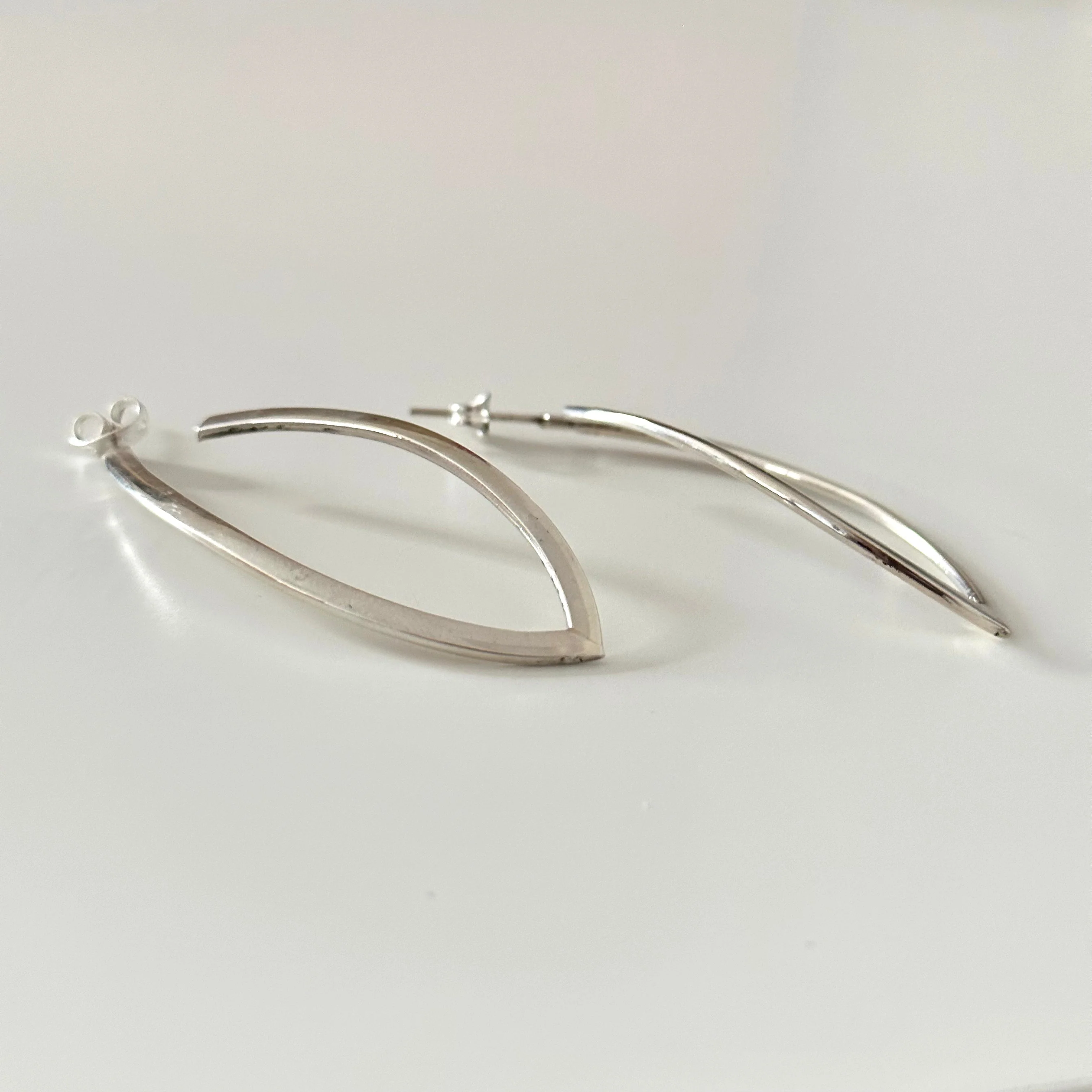 Curved Sterling Silver Hoops in a Leaf Like Shape - Image 4