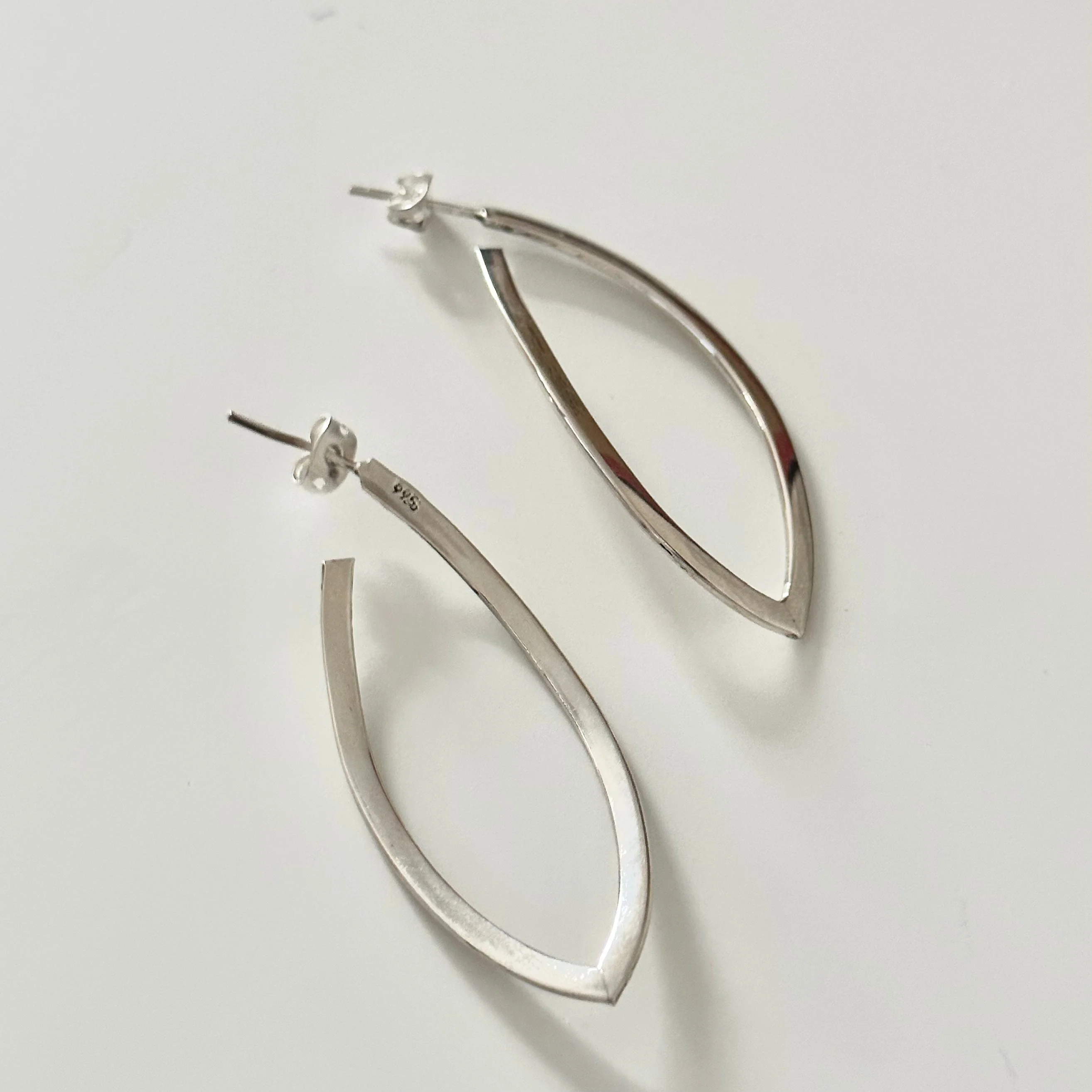 Curved Sterling Silver Hoops in a Leaf Like Shape - Image 5