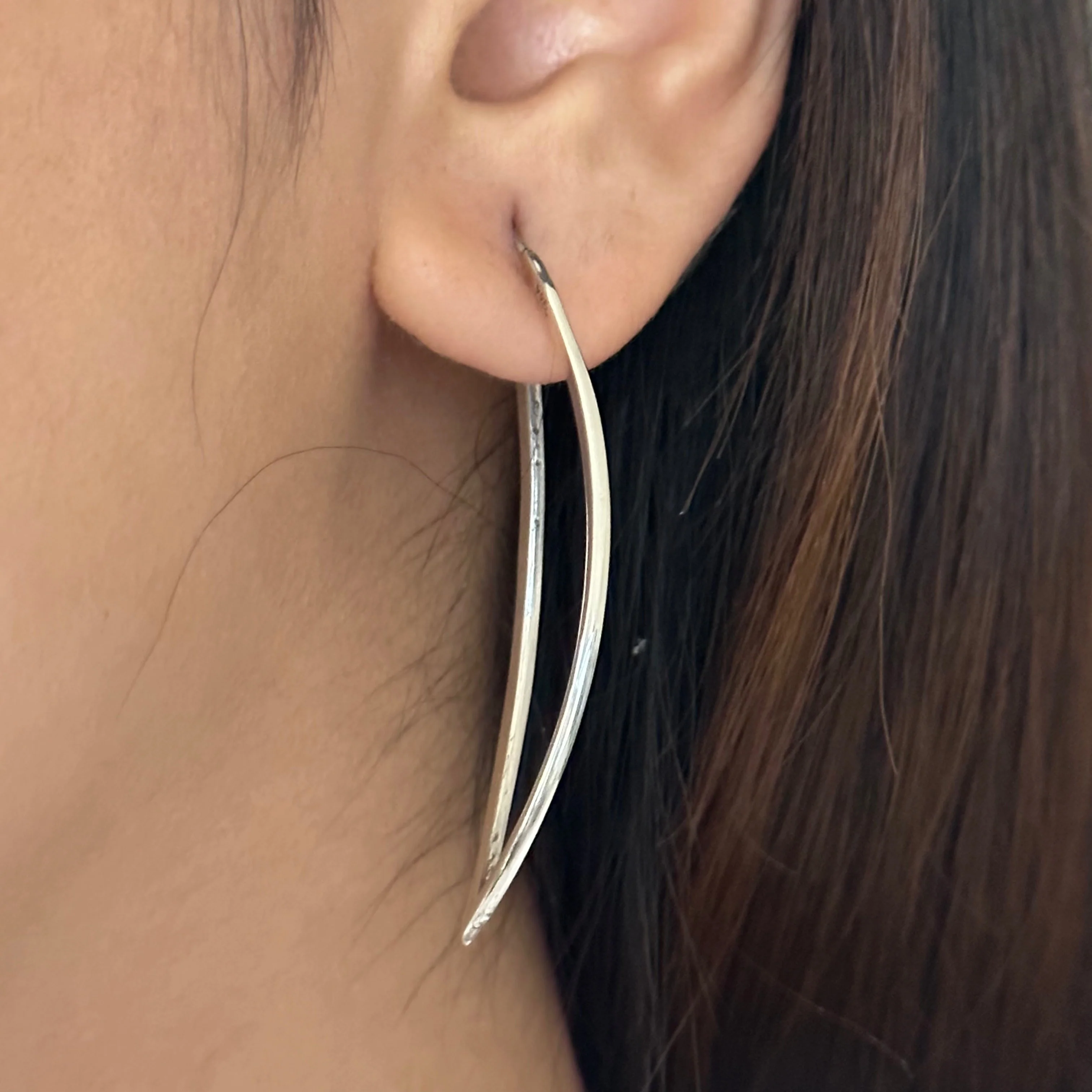 Curved Sterling Silver Hoops in a Leaf Like Shape - Image 6