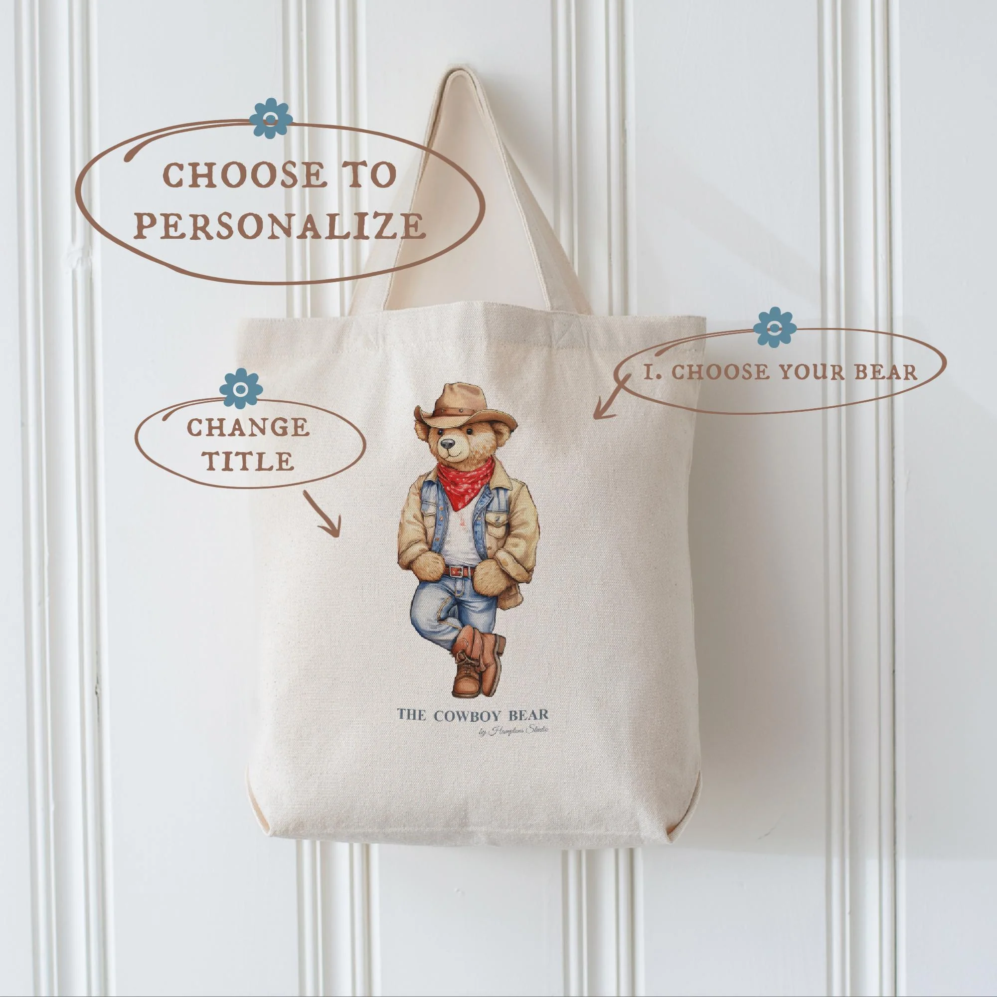 Custom Shopper Bear Cotton Tote, Personalized Vintage Bear Tote - Image 5