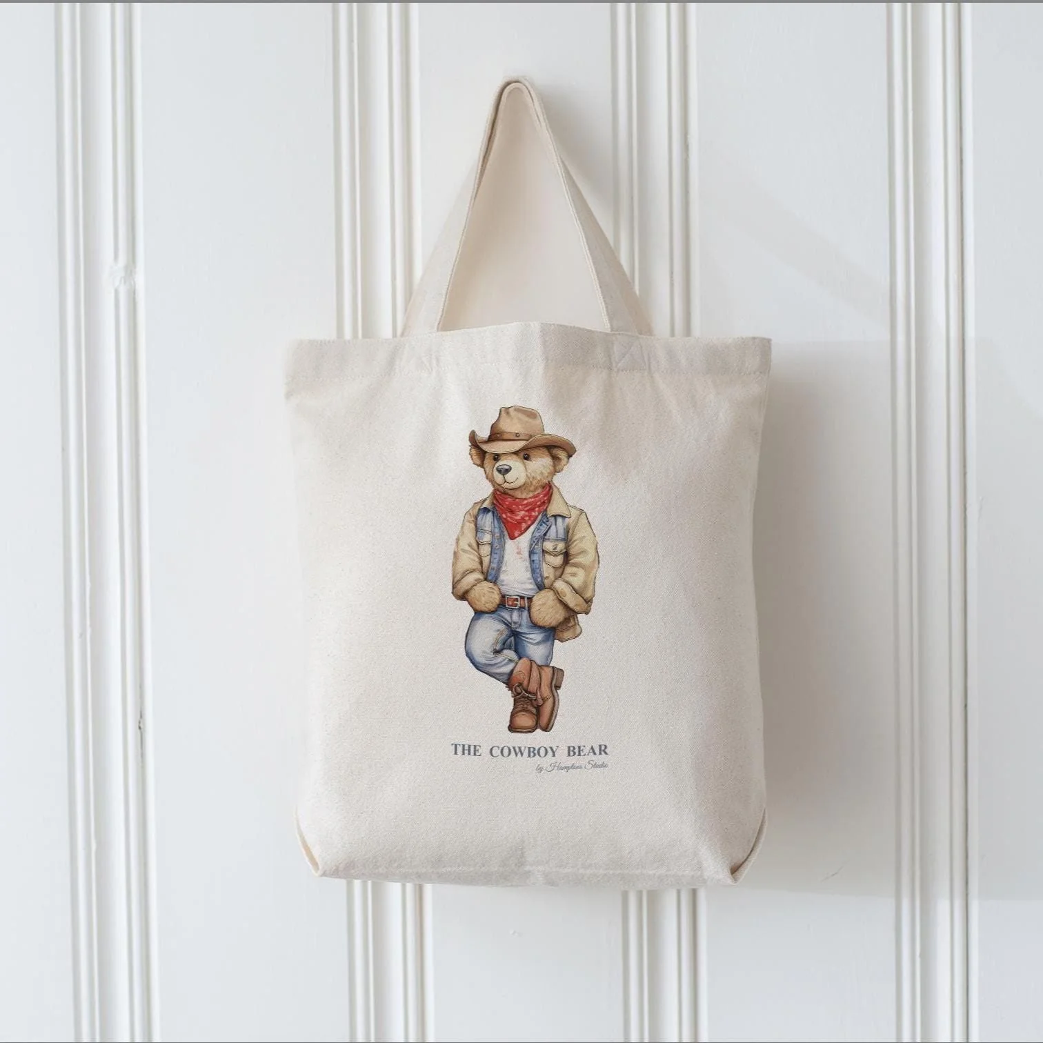 Custom Shopper Bear Cotton Tote, Personalized Vintage Bear Tote - Image 6