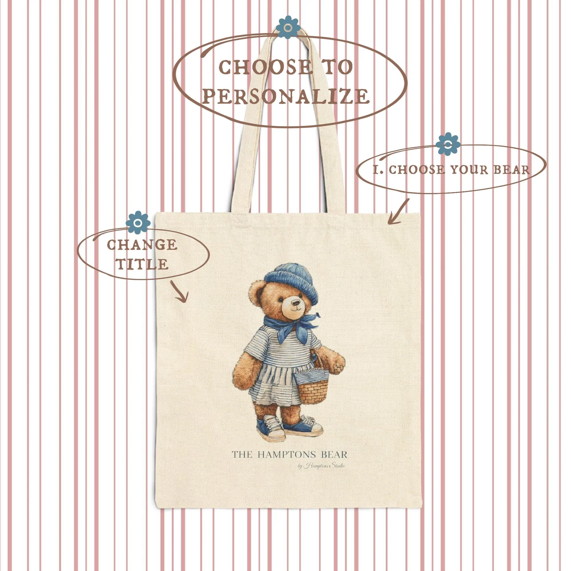 Custom Shopper Bear Cotton Tote, Personalized Vintage Bear Tote - Image 8