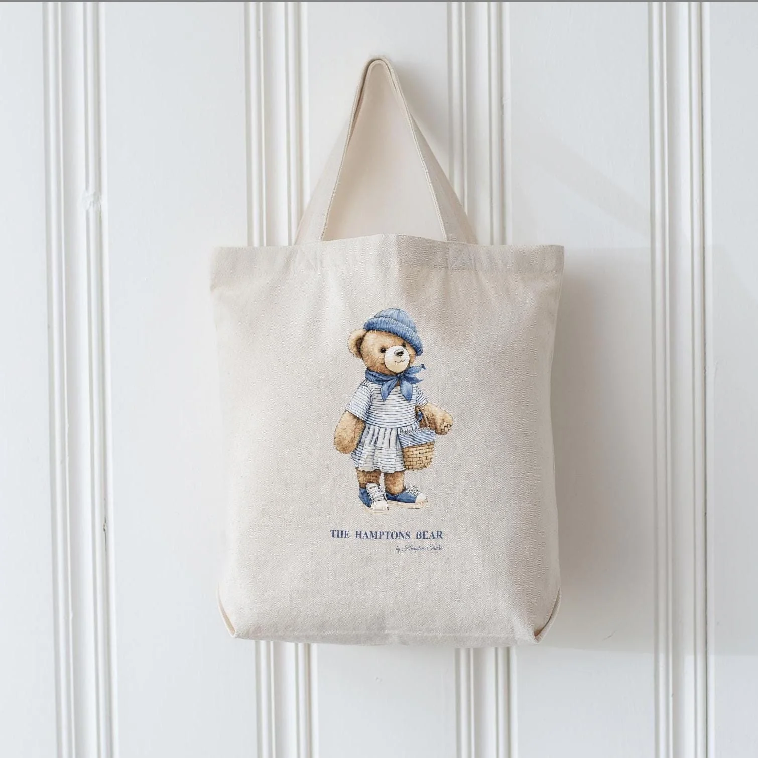 Custom Shopper Bear Cotton Tote, Personalized Vintage Bear Tote - Image 9