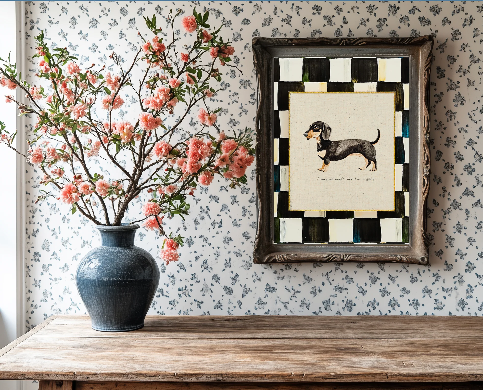 Dachshund Sausage Dog Print, Black and White Check Wall Art, Dachshund Illustration, Sausage Dog Artwork - Image 3