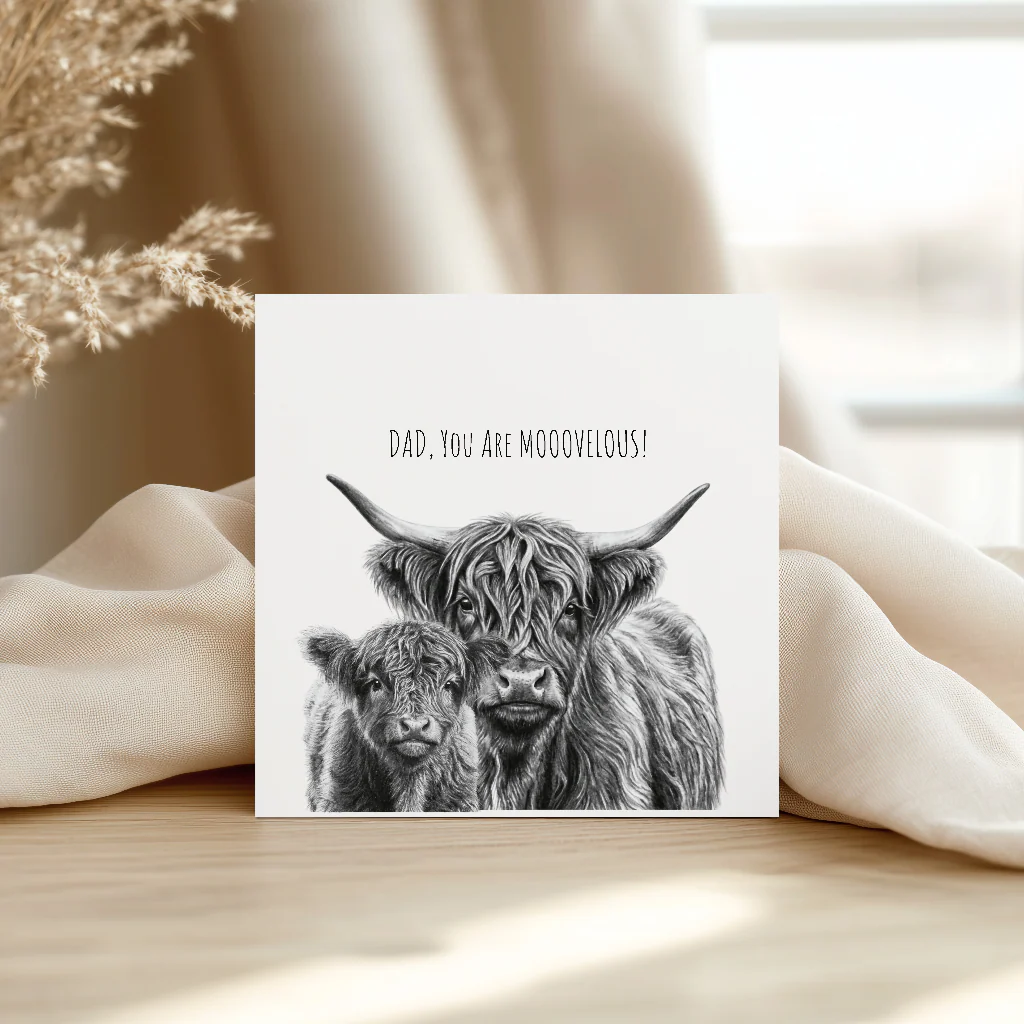 Dad You Are Moo-velous Highland Cow Card – Funny Father’s Day Farmyard Greeting - Image 5