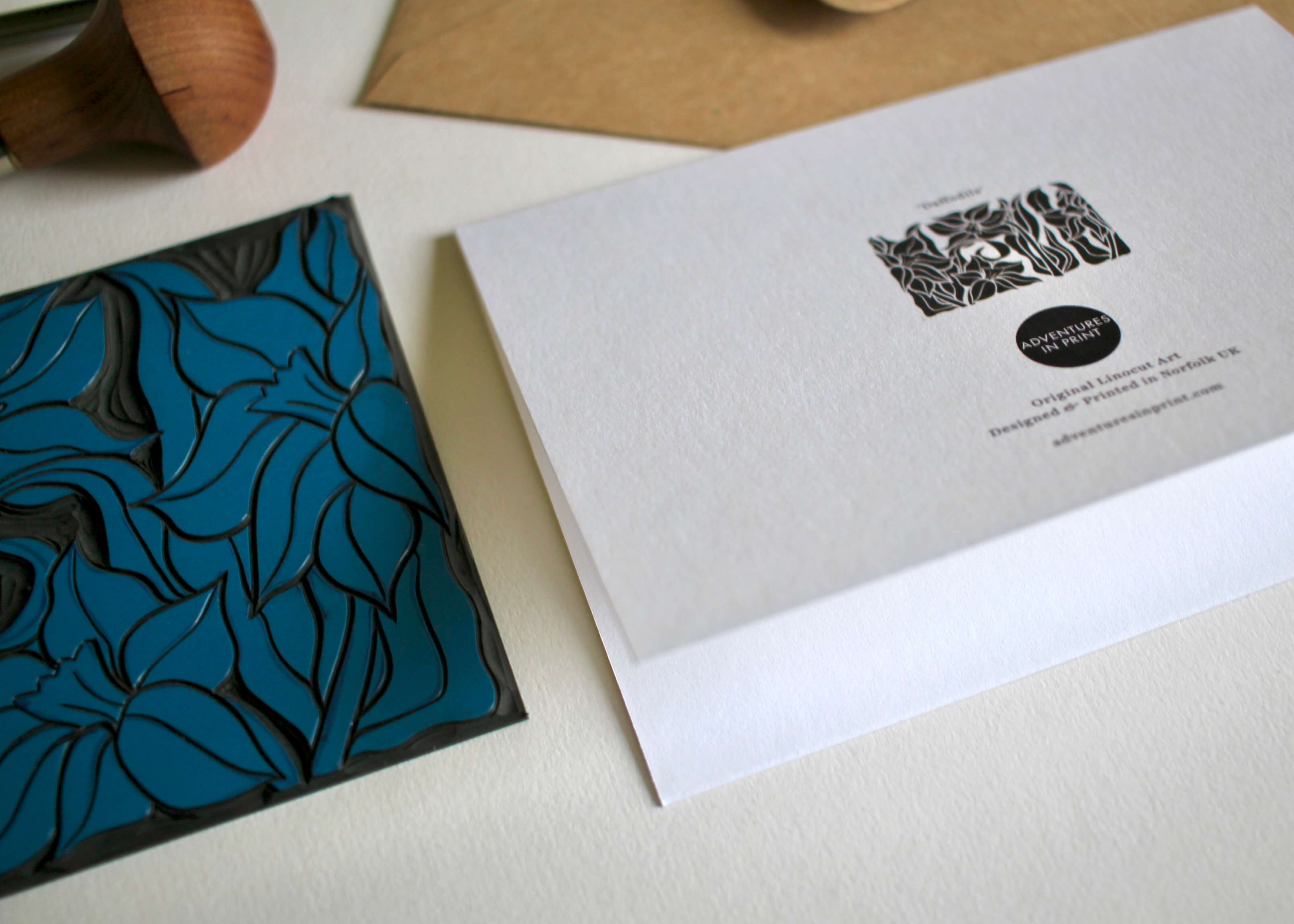 Daffodils Linocut Art Greeting Card | Single Card & Envelope - Image 6