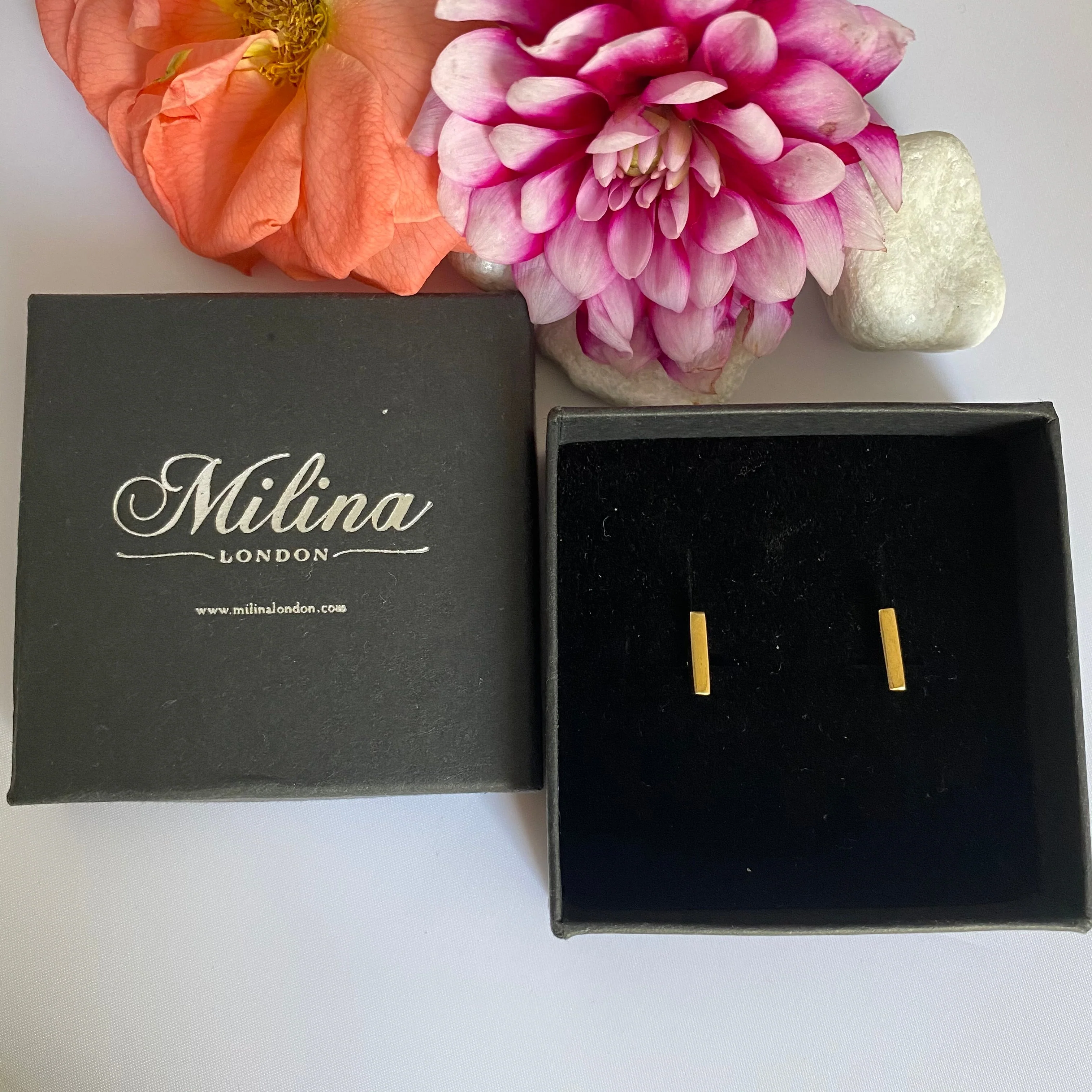 Dainty Cuboid Shaped Straight Bar Gold Plated Sterling Silver Stud Earrings - Image 3