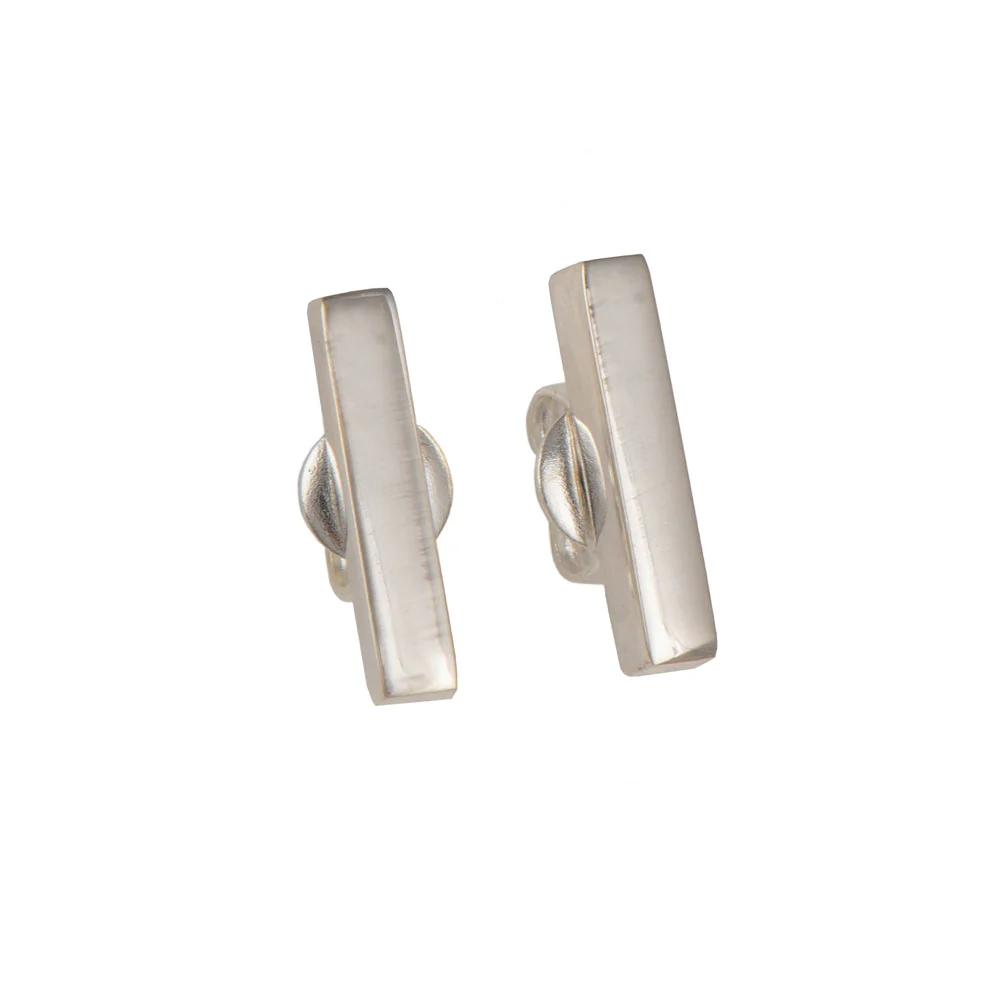 Dainty Cuboid Shaped Straight Bar Sterling Silver Stud Earrings - Image 2