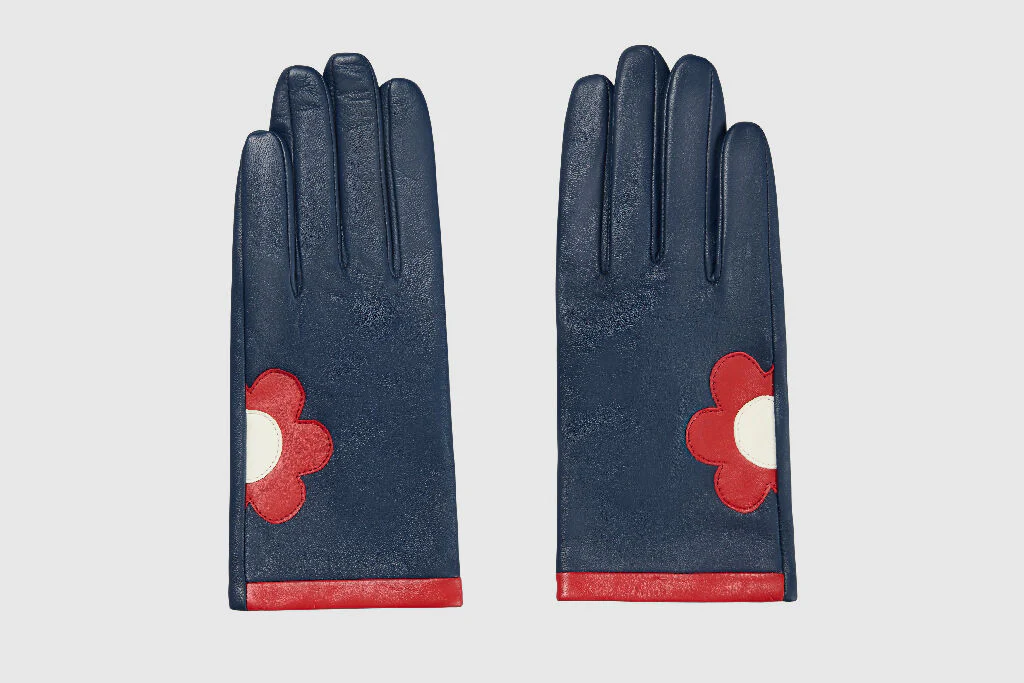 Mabel Sheppard Daisy Leather Gloves in Navy, Red and White - Image 3