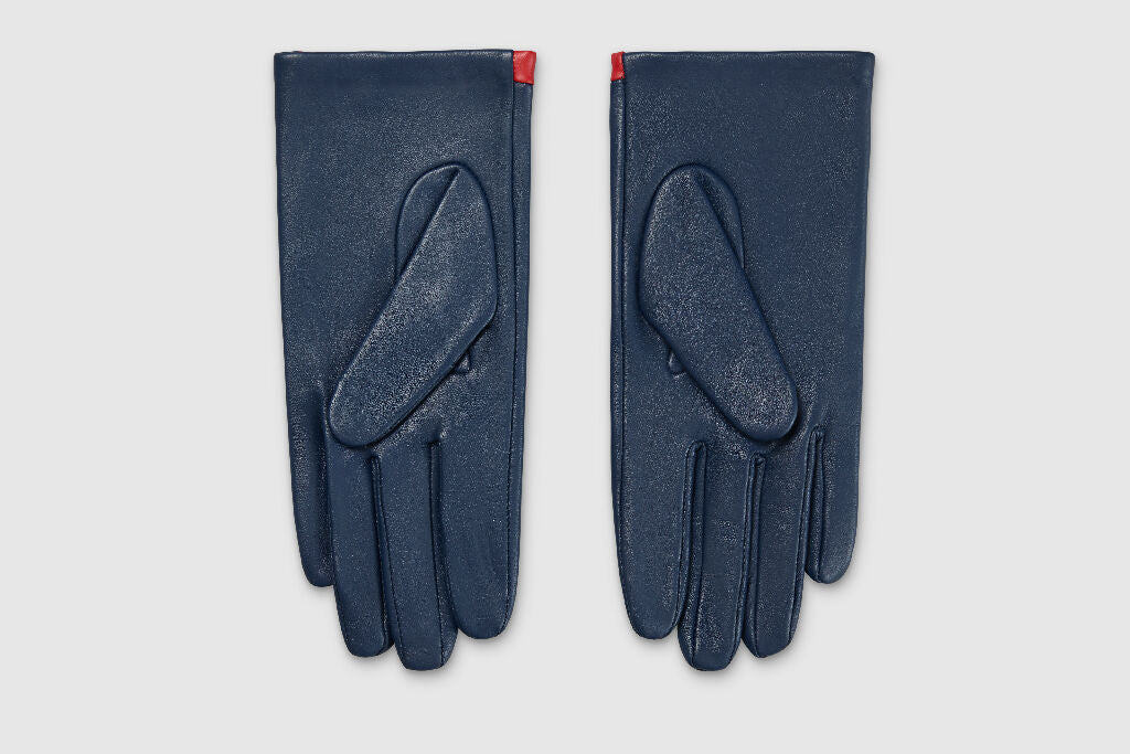 Mabel Sheppard Daisy Leather Gloves in Navy, Red and White - Image 5