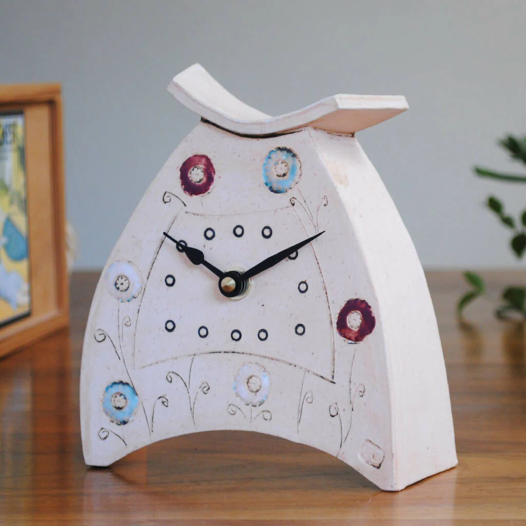 Daisy Mantel Clock in White, Burgundy and Turquoise - Image 3