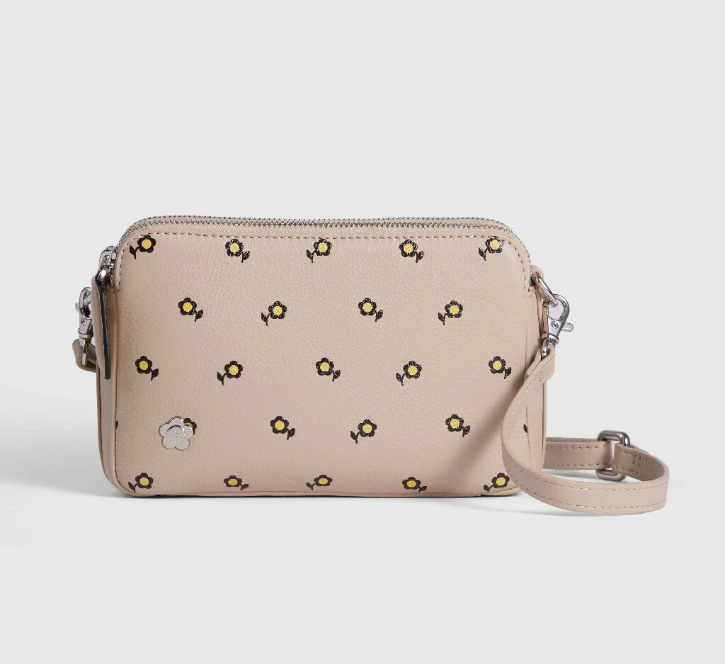 Mabel Sheppard Daisy Print Double Zip Multi Way Leather Bag