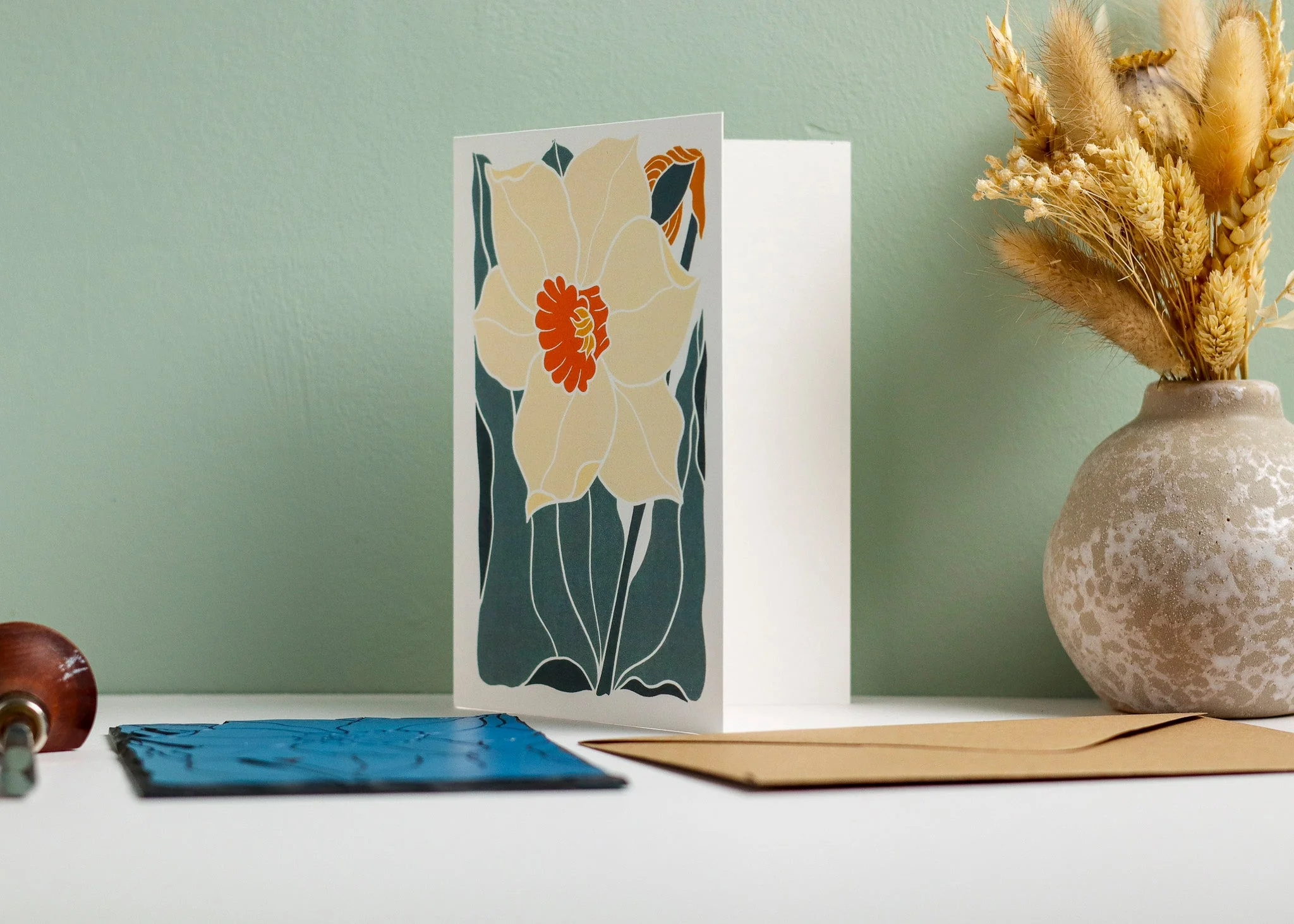 Dancing Bright Daffodil Luxury Cotton Card | Single Card & Envelope - Image 2
