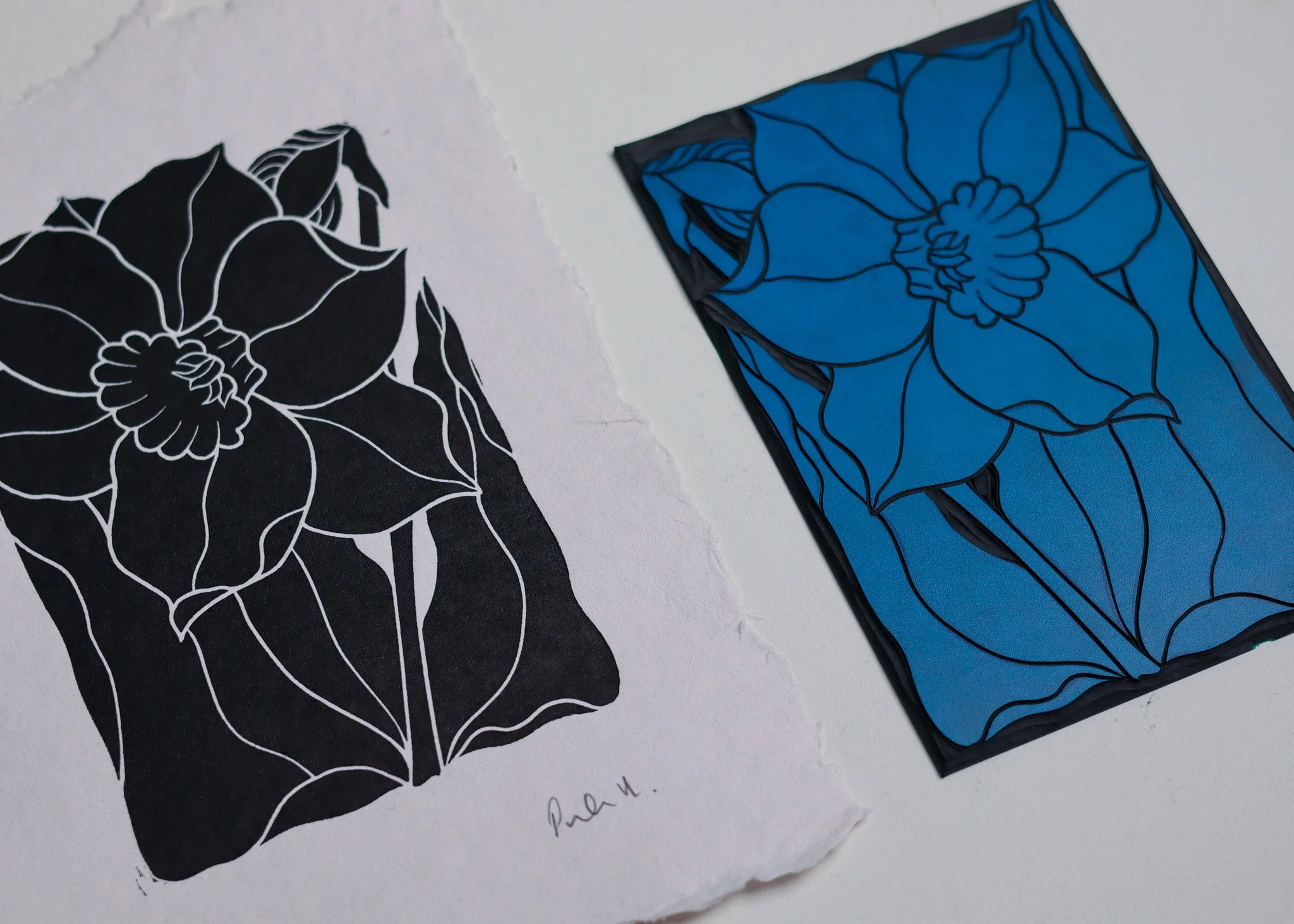 Dancing Daffodil Linocut | Handprinted A5 Art Print on Cotton Rag Paper - Image 4