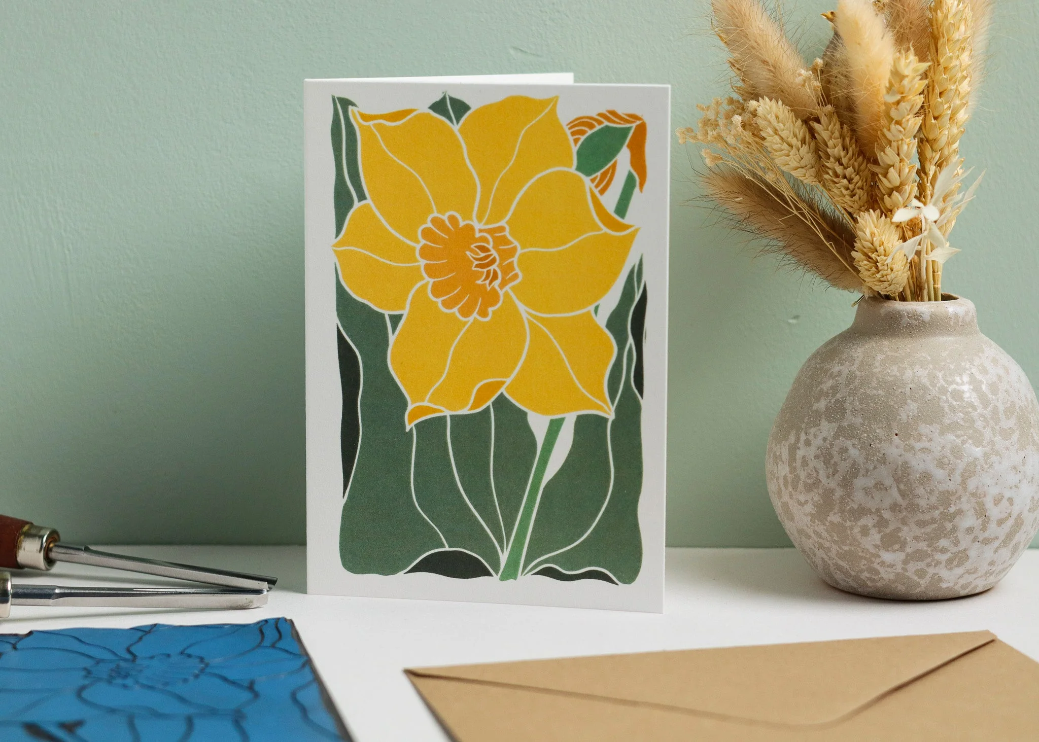 Dancing Daffodil Luxury Cotton Card | Single Card & Envelope - Image 2