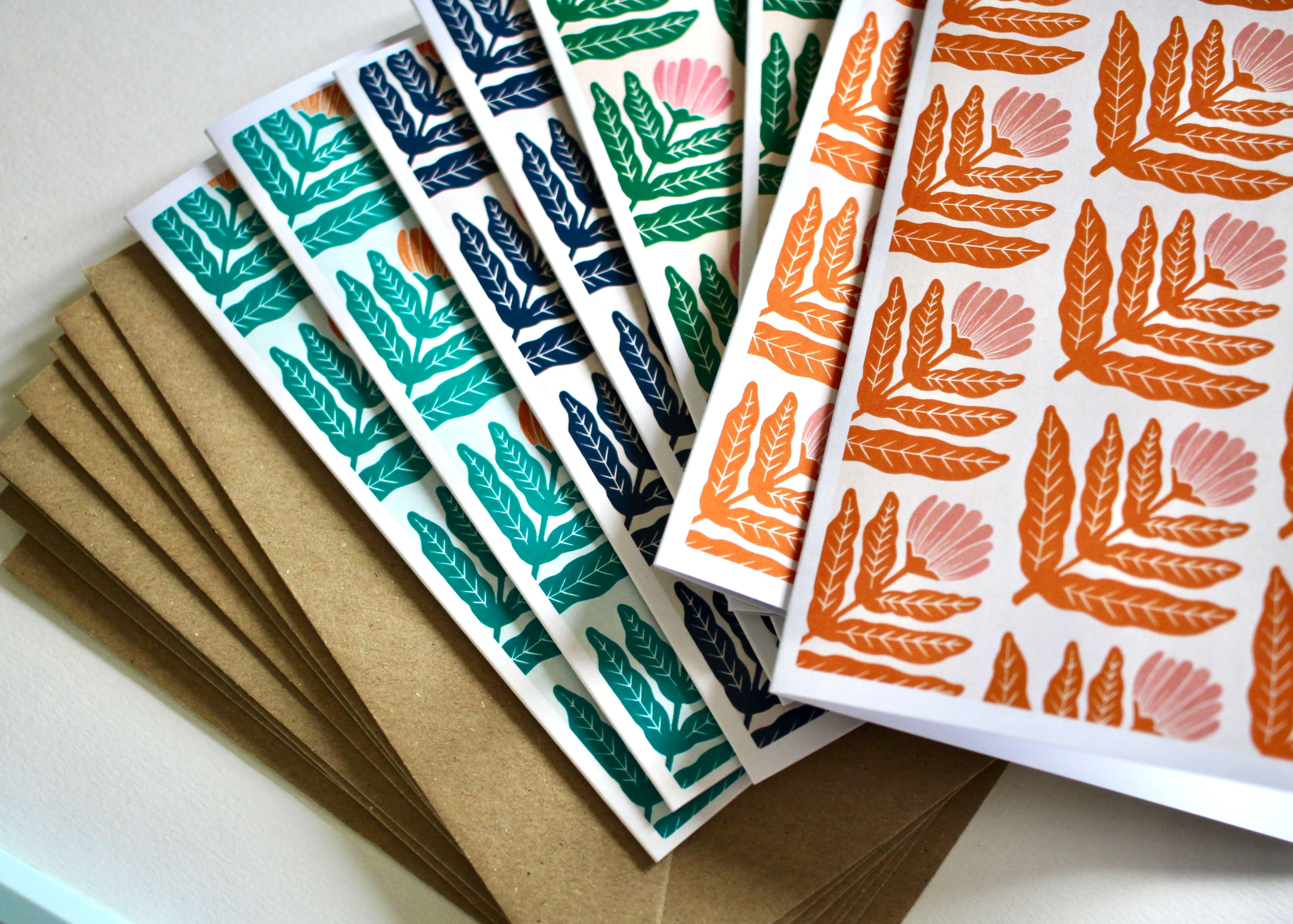 Dandelion Flower Block Print Notecards | Set of 8 Notecards & Envelopes