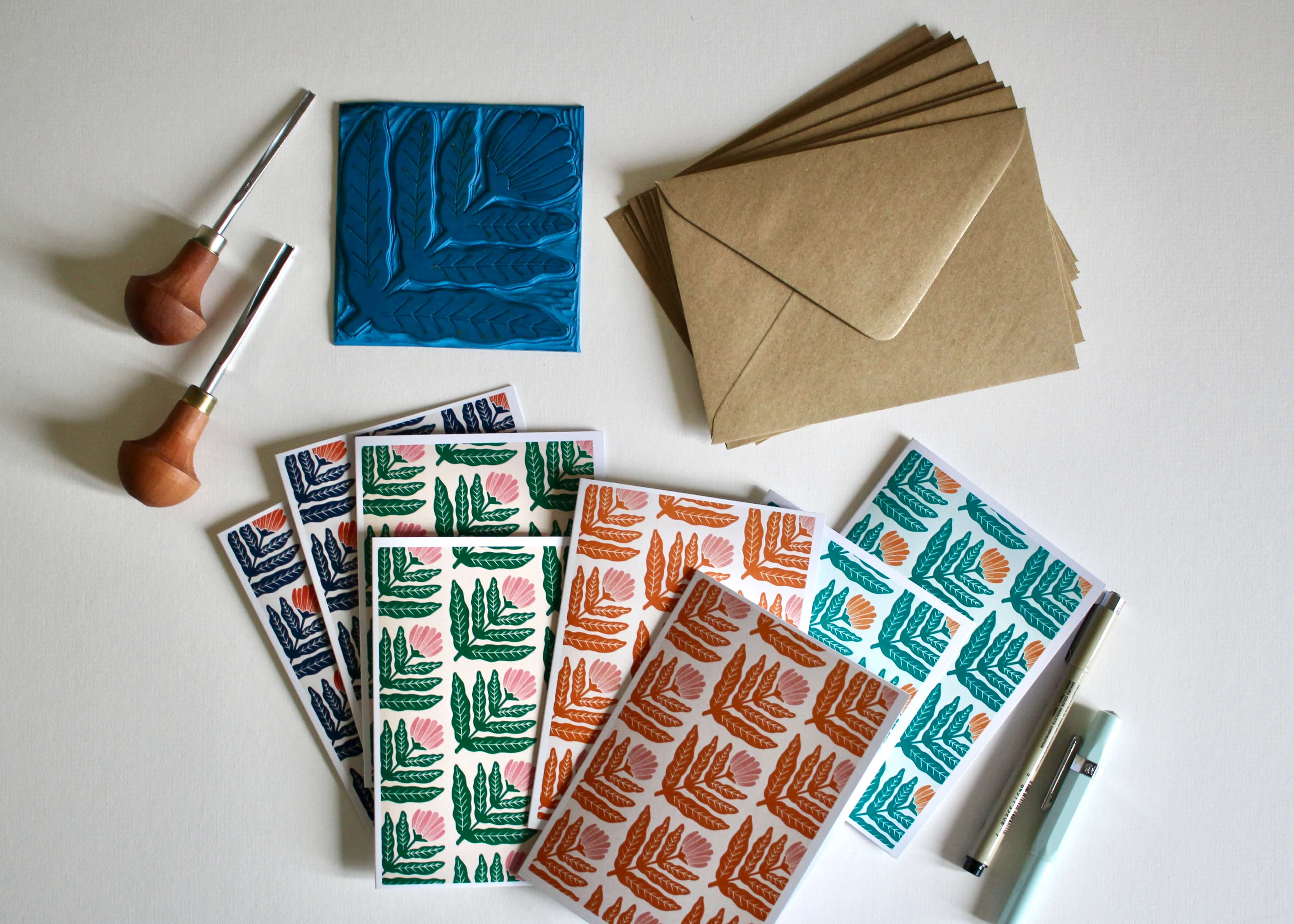 Dandelion Flower Block Print Notecards | Set of 8 Notecards & Envelopes - Image 6