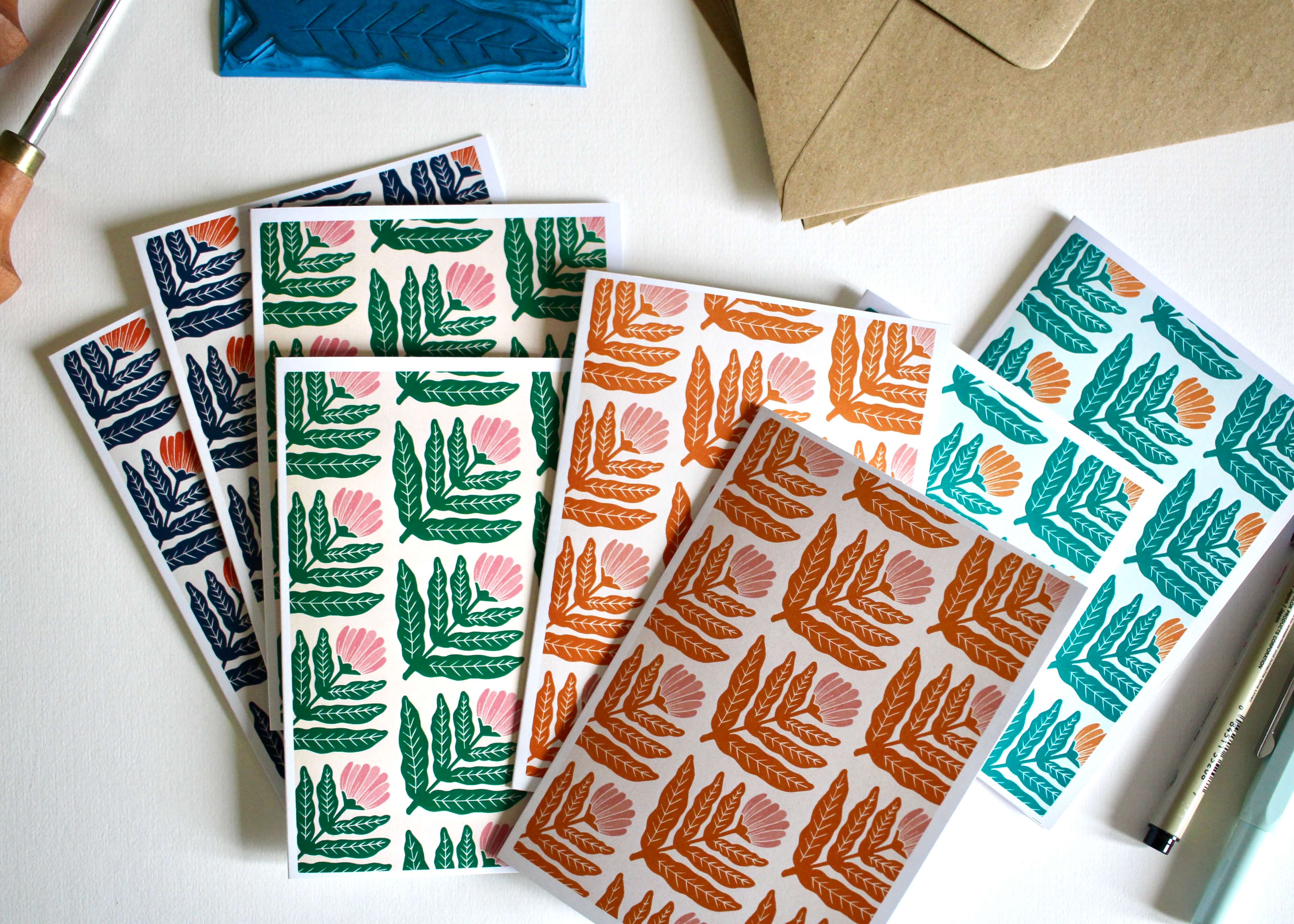 Dandelion Flower Block Print Notecards | Set of 8 Notecards & Envelopes - Image 8