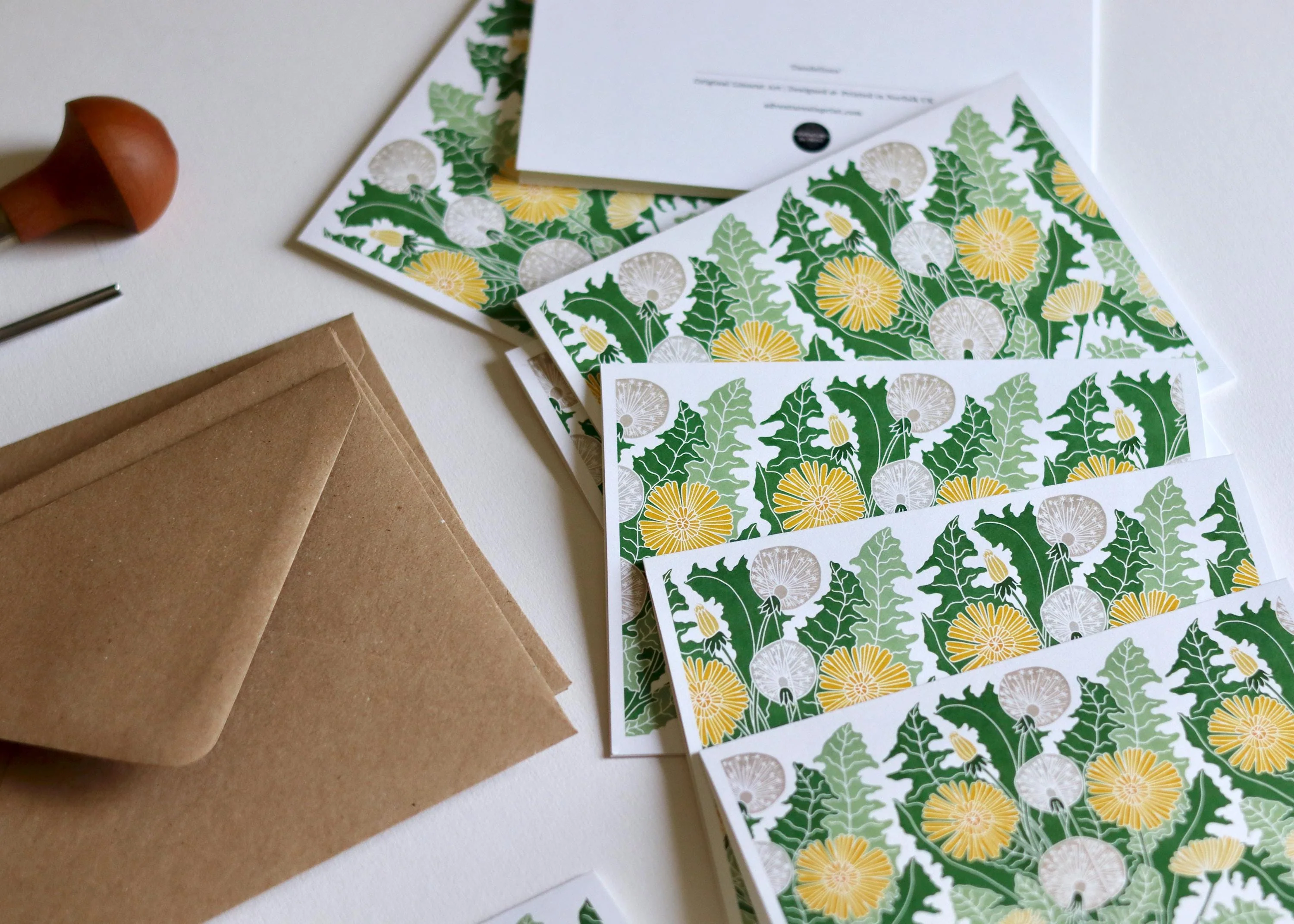 Dandelion Flower Linocut Art Note Cards | Set of 8 Notecards & Envelopes - Image 2