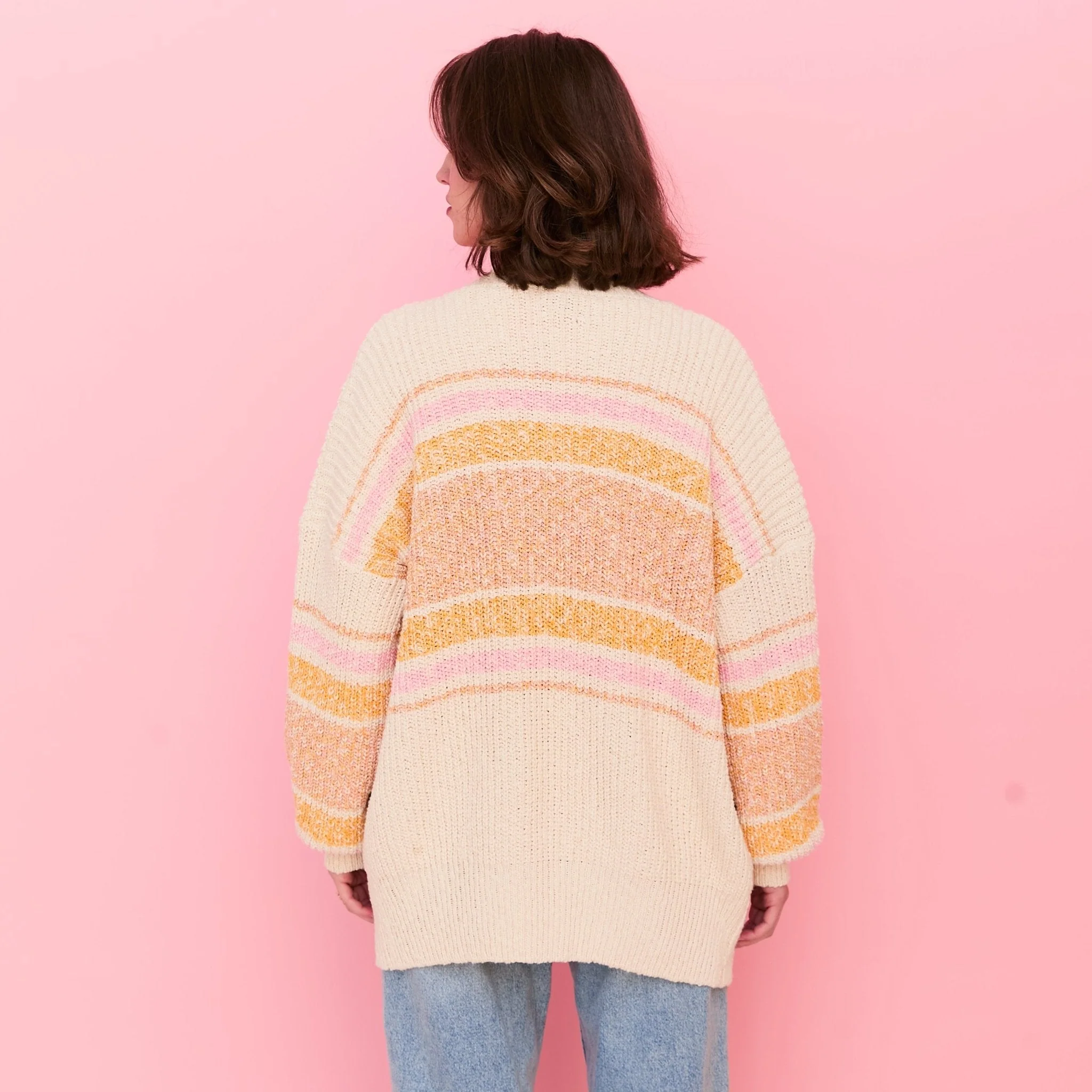 Dani Recycled Cotton Blend Chunky Balloon Sleeve Stripe Cardigan - White - Image 7