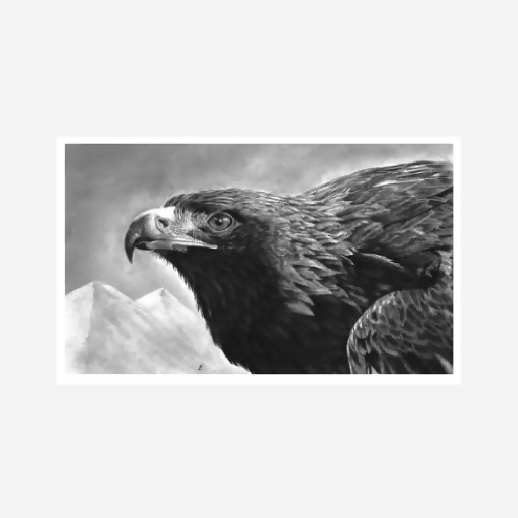 Daughter of the Boundless Sky - mounted golden eagle art print, A4 size with mount, black and white - Image 2