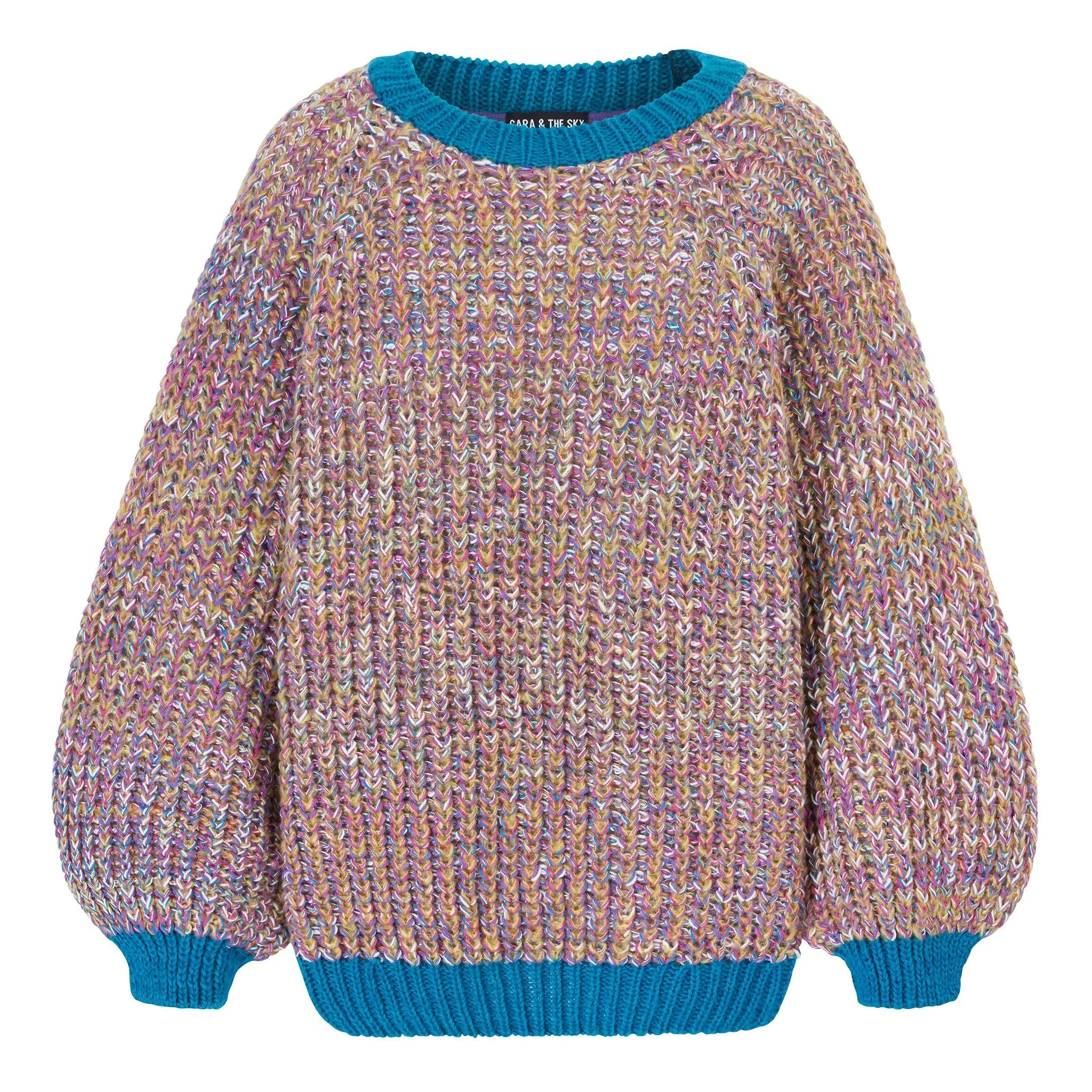 Debbie Recycled Cotton Blend Oversized Balloon Sleeve Jumper - Teal - Image 2