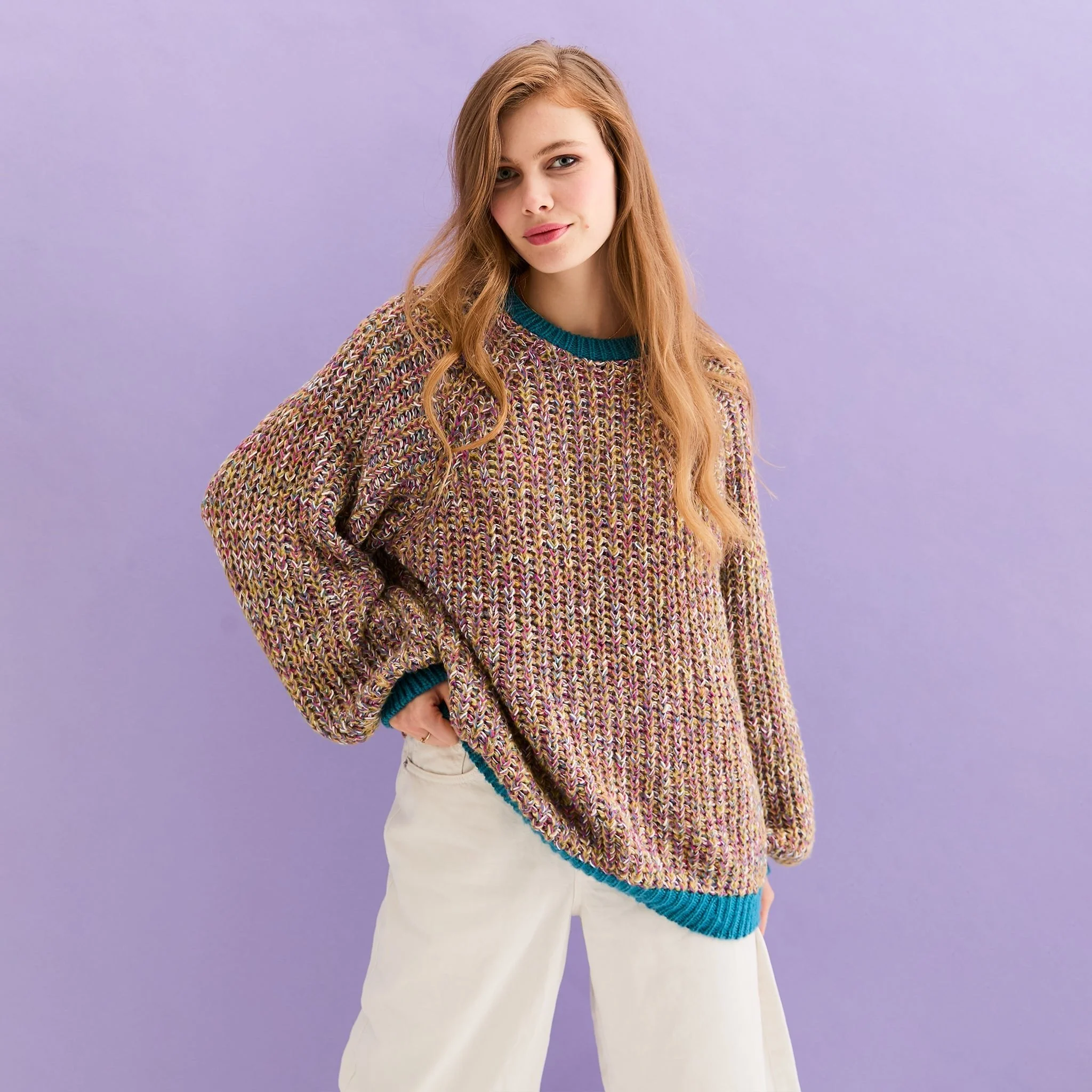 Debbie Recycled Cotton Blend Oversized Balloon Sleeve Jumper - Teal - Image 3