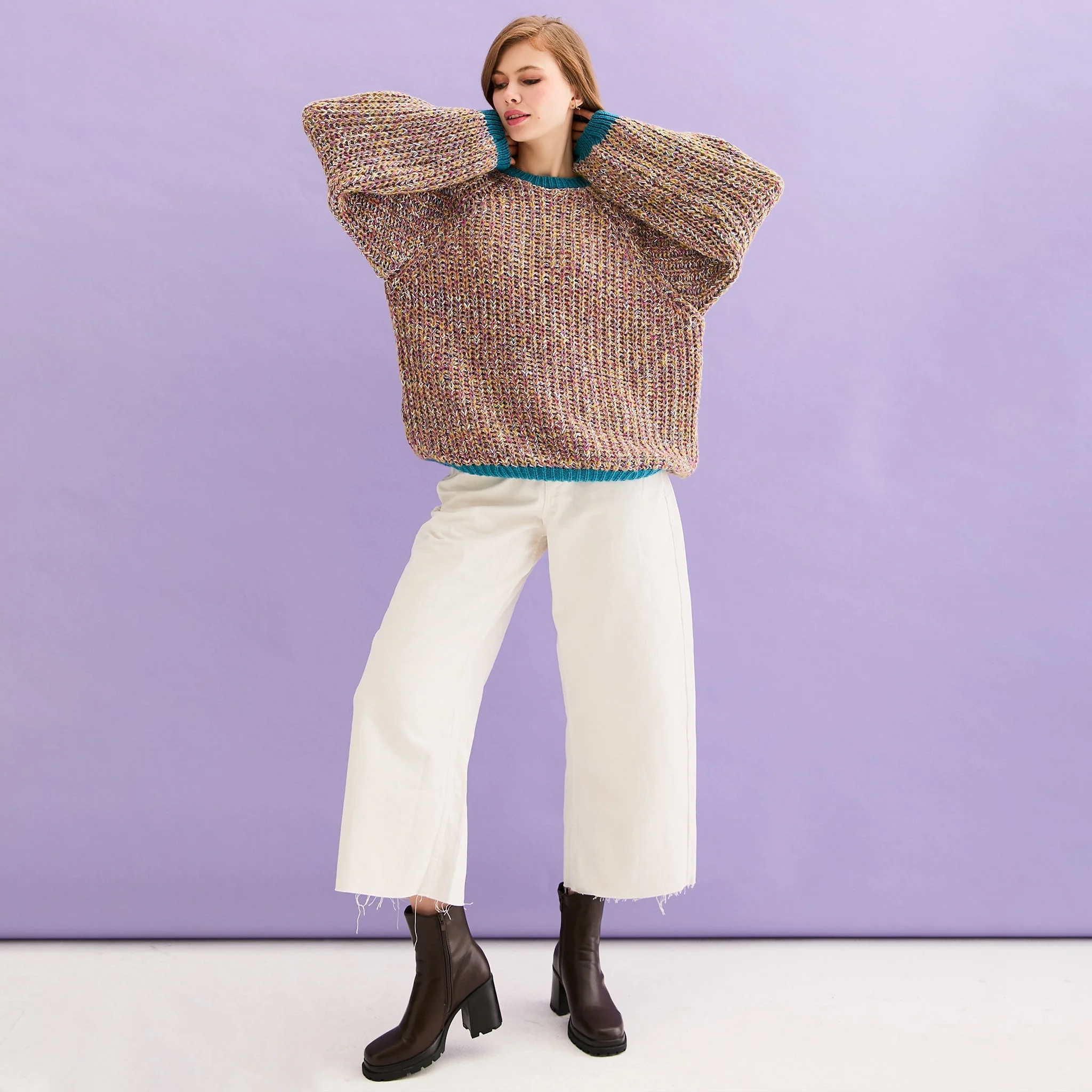 Debbie Recycled Cotton Blend Oversized Balloon Sleeve Jumper - Teal - Image 7