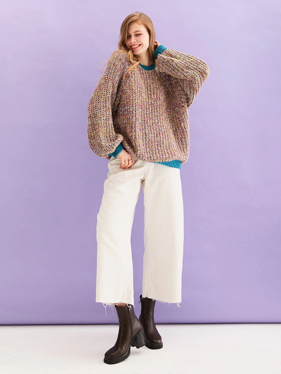 Debbie Recycled Cotton Blend Oversized Balloon Sleeve Jumper - Teal - Image 8