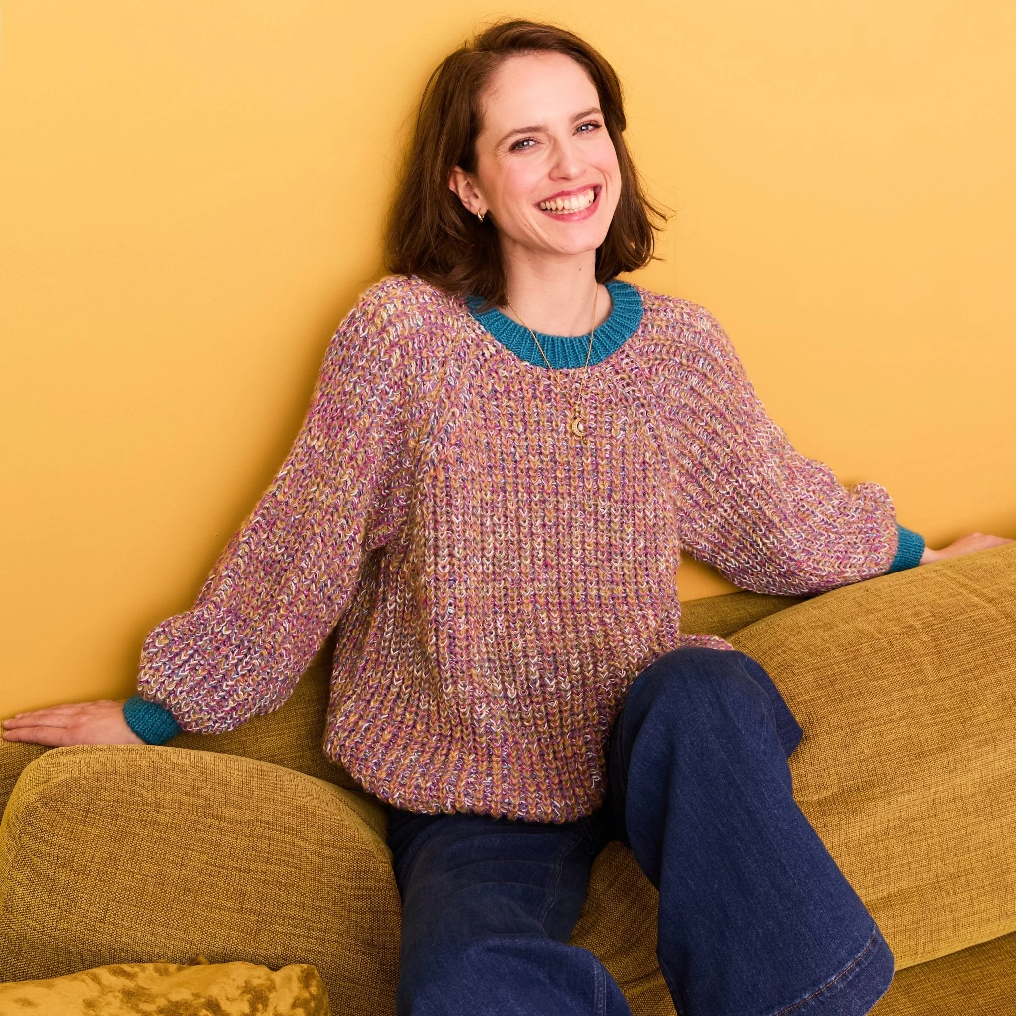 Debbie Recycled Cotton Blend Oversized Balloon Sleeve Jumper - Teal - Image 9