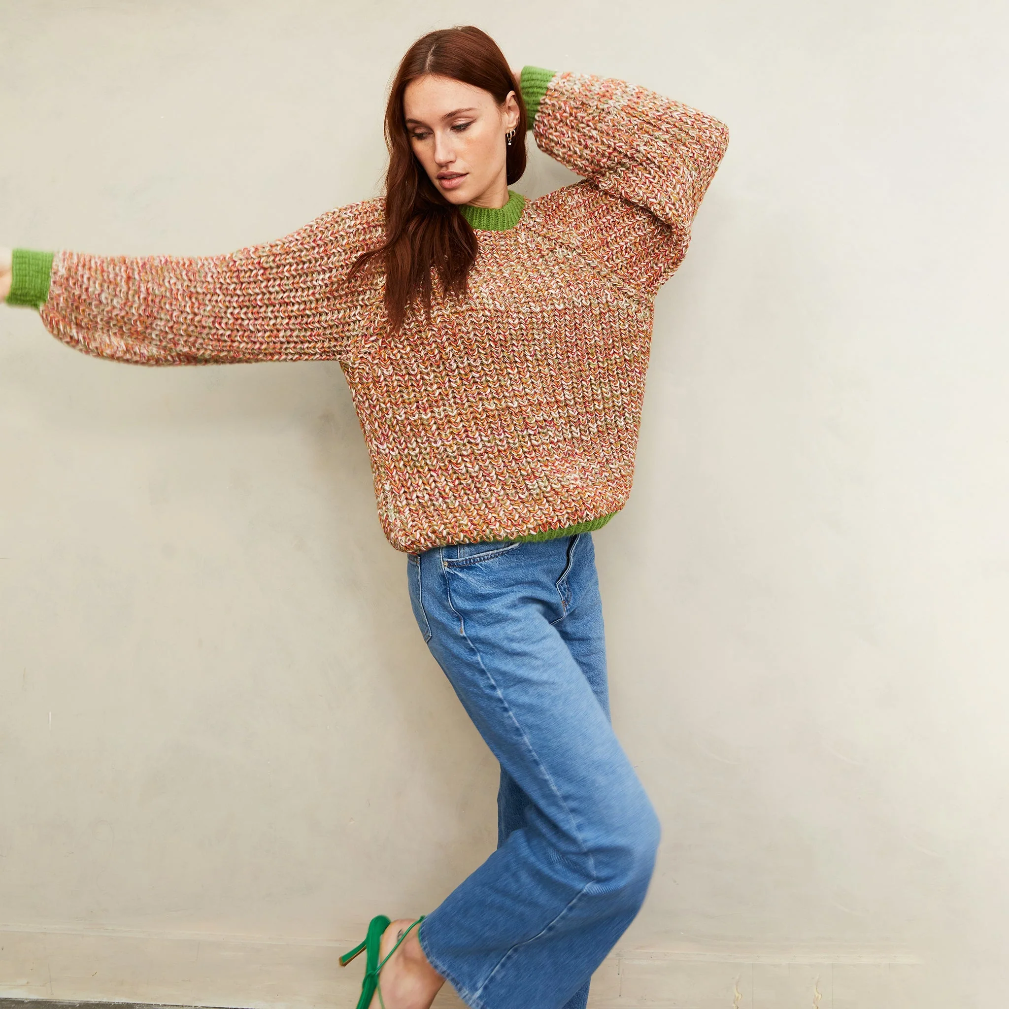Debbie Twist High Neck Knitted Jumper - Olive Green - Image 6