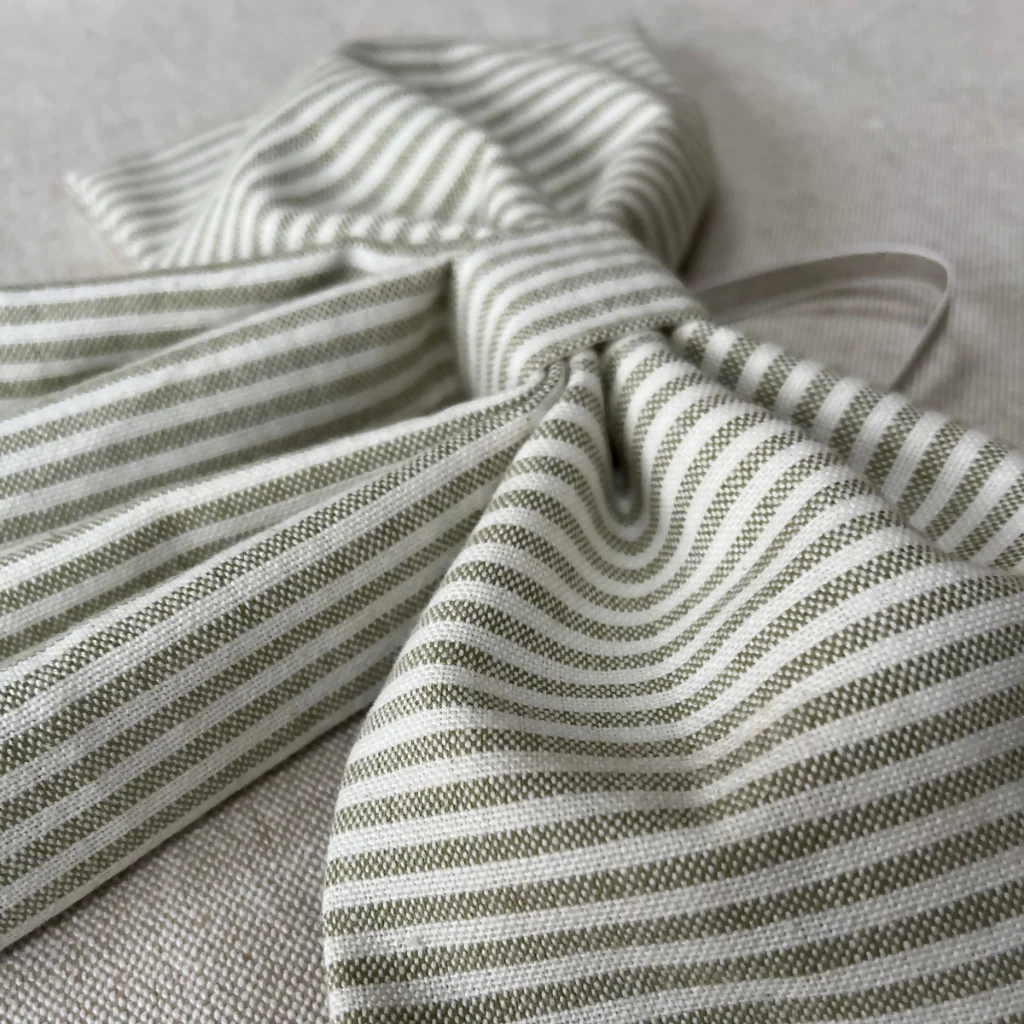 Decorative Bow in Olive Green Piping Stripe cotton by Susie Watson Designs - Image 2