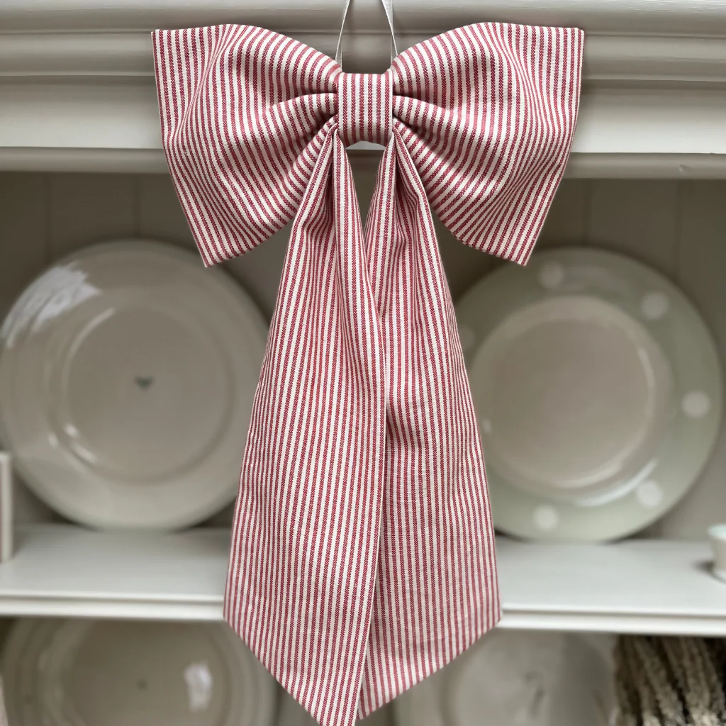 Decorative Bow in Red Piping Stripe cotton by Susie Watson Designs