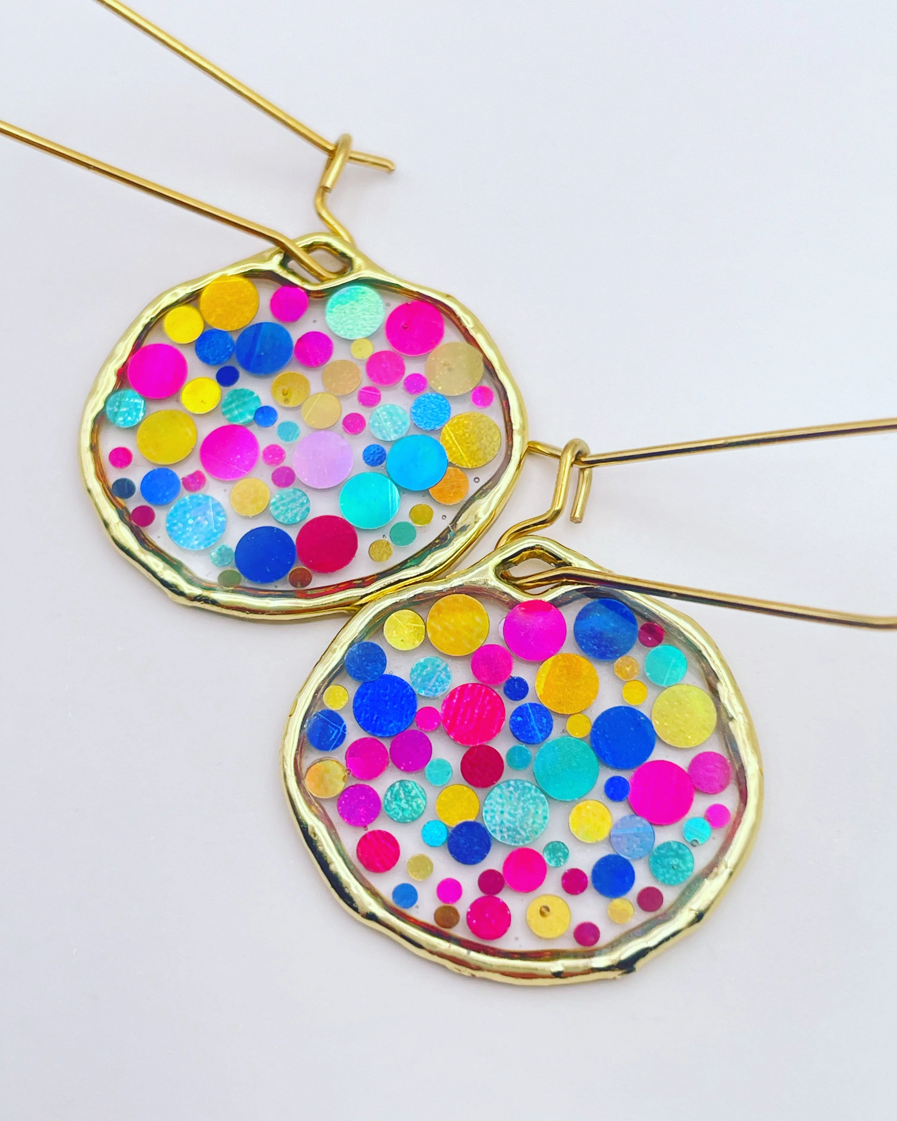 Disco dangle earrings with colourful sparkles