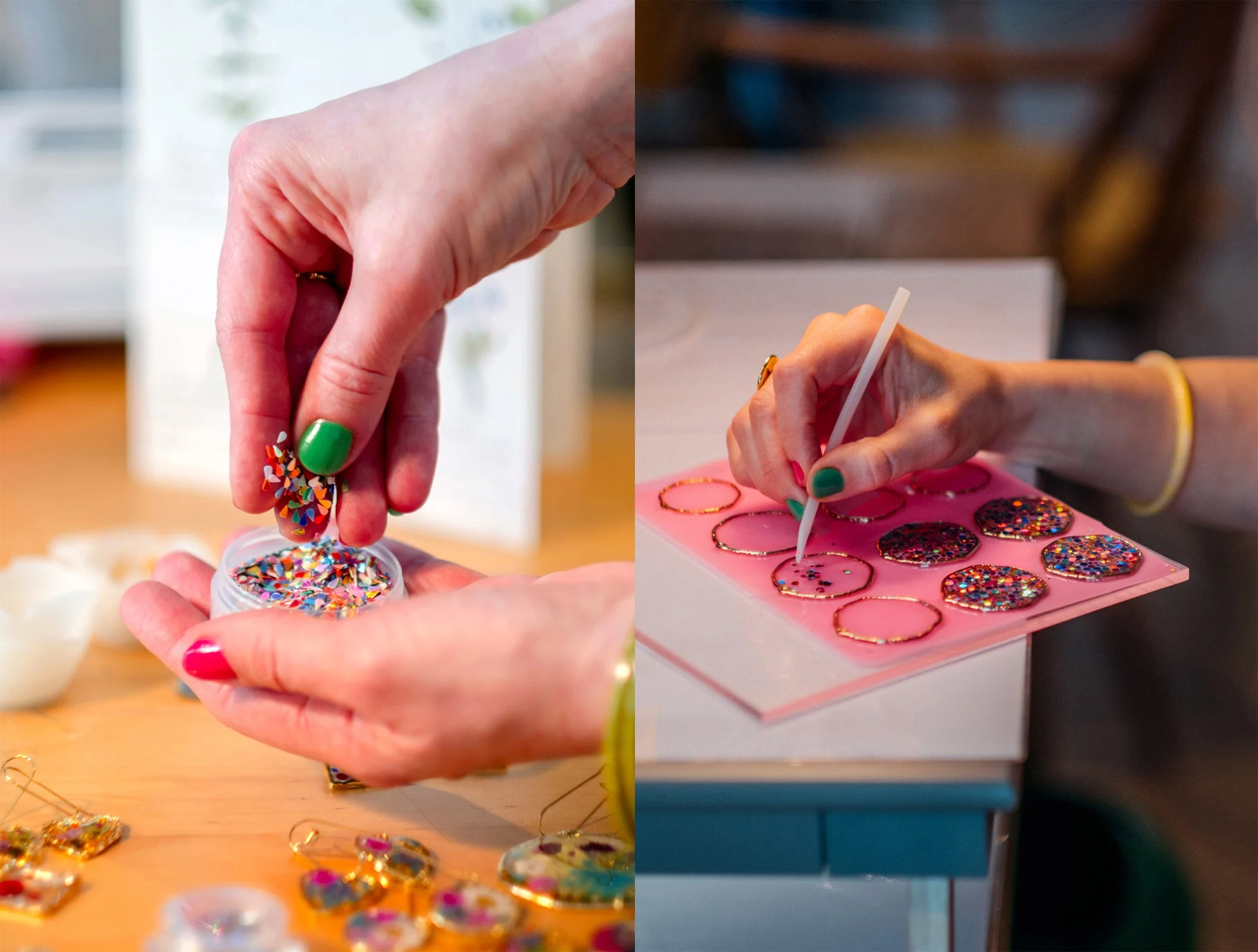 Disco dangle earrings with colourful sparkles - Image 18