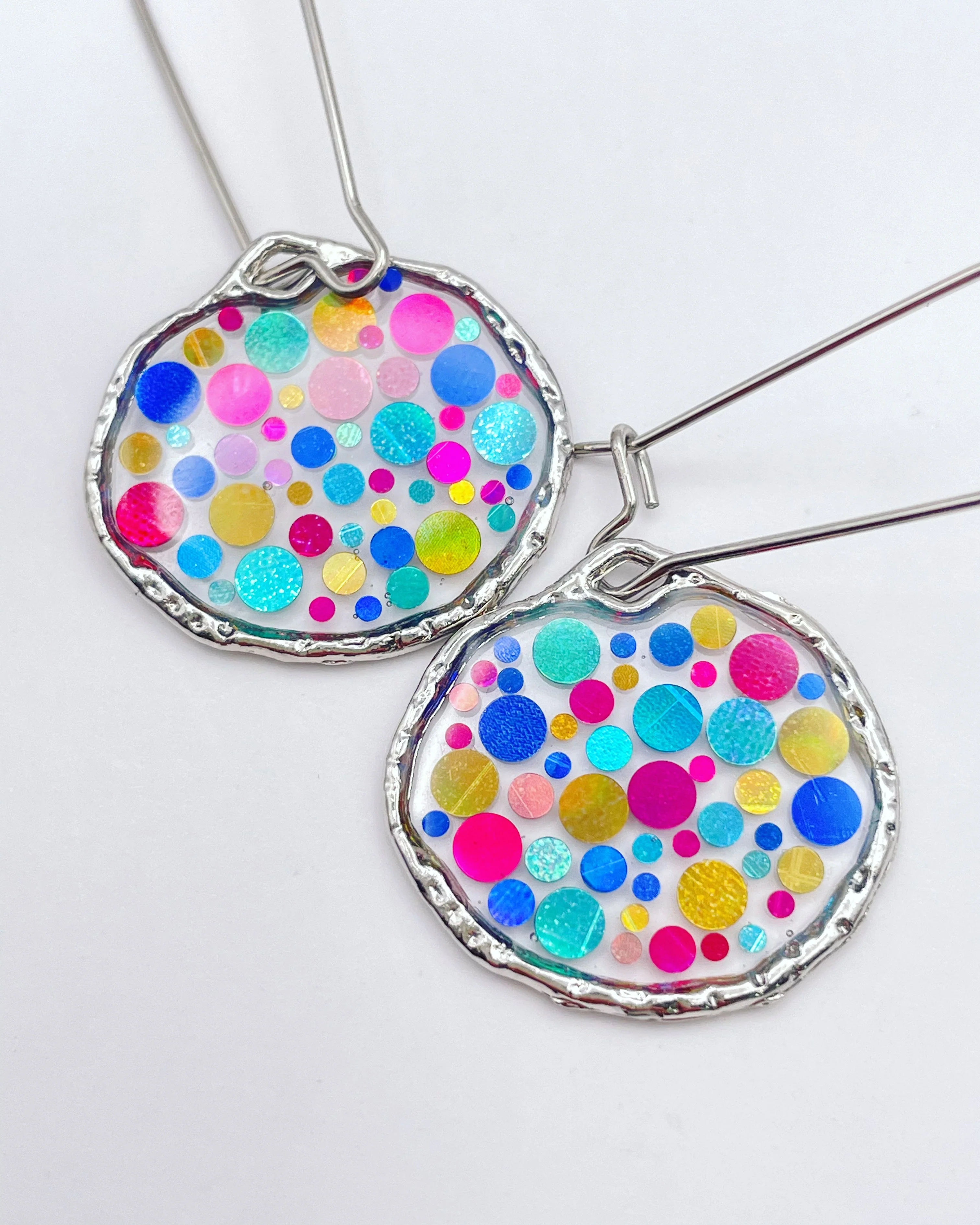 Disco dangle earrings with colourful sparkles - Image 2