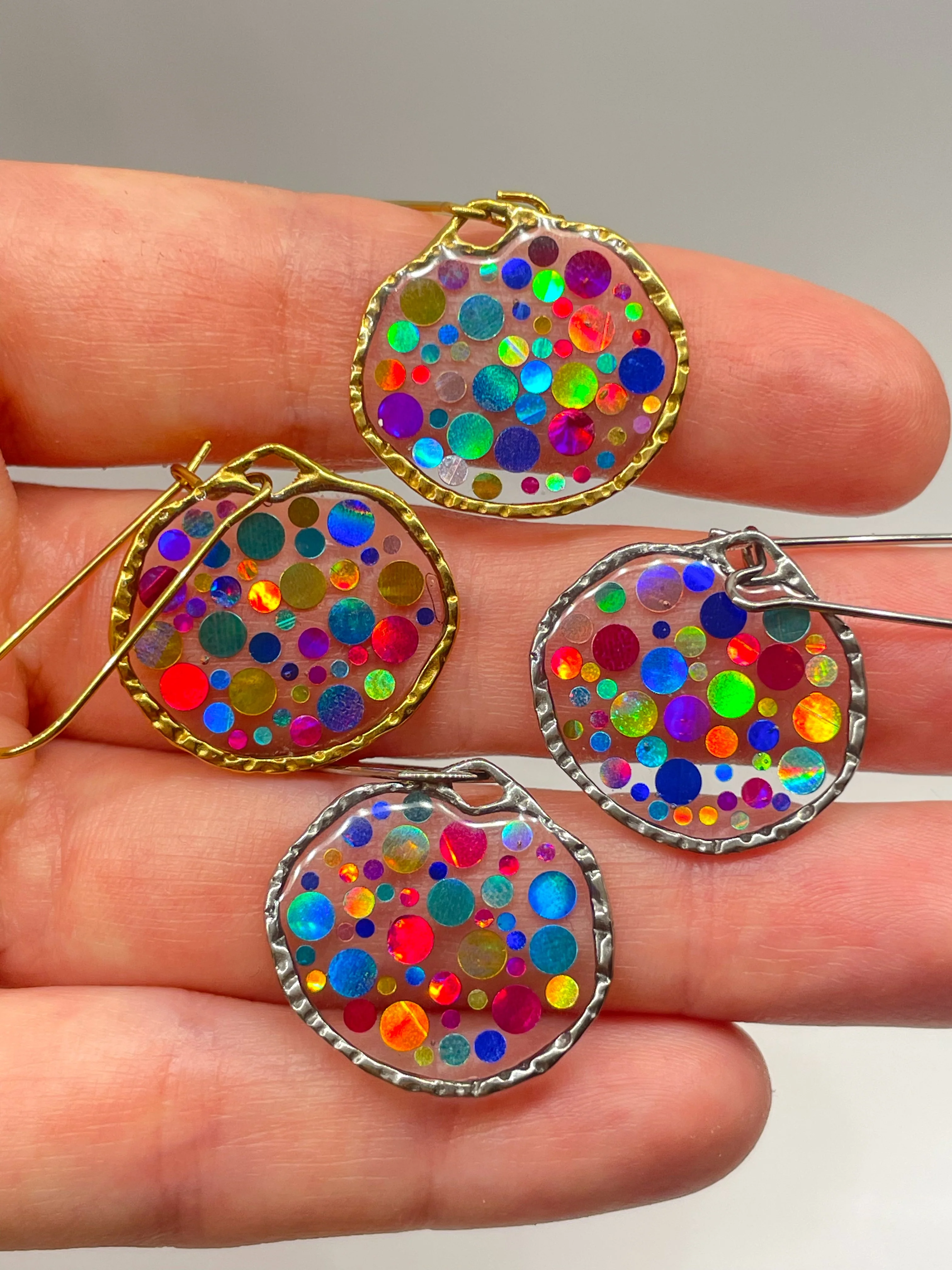 Disco dangle earrings with colourful sparkles - Image 4