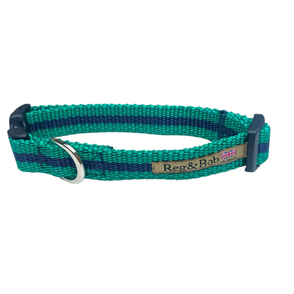 Dog Collar In Teal And Navy Stripe - 4 sizes - Image 2
