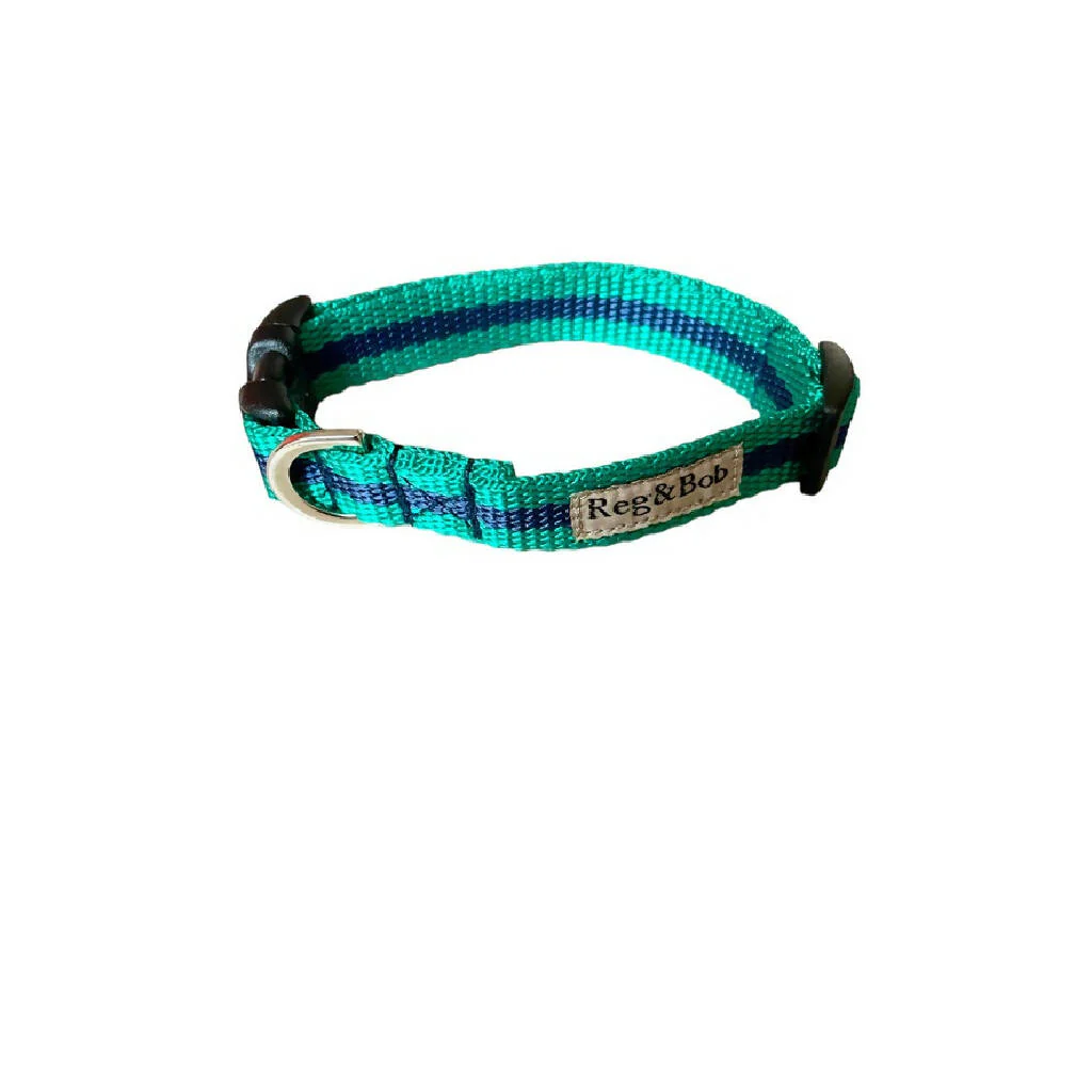 Dog Collar In Teal And Navy Stripe - 4 sizes - Image 4