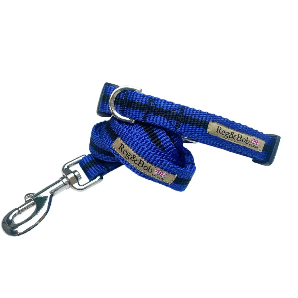 Dog Collar & Lead SET in Blue And Black Stripe - 4 sizes - Image 2